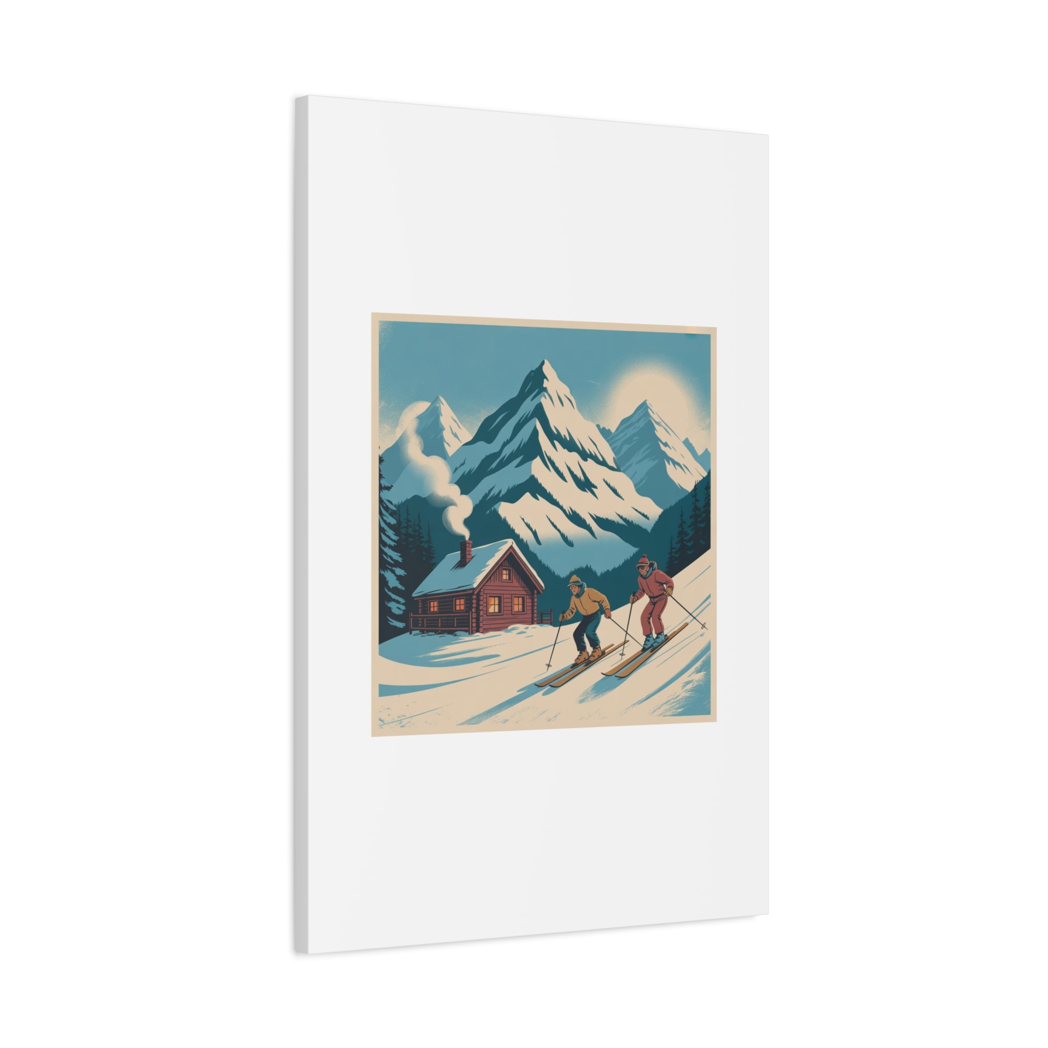Retro Ski Mountain Canvas Print — Vintage Winter Cabin Art