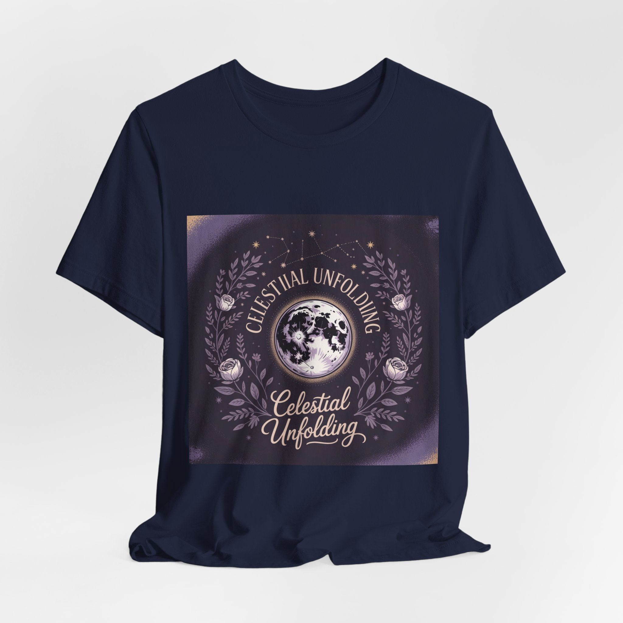 Celestial Unfolding Graphic Tee — Moon & Floral Astrology Shirt