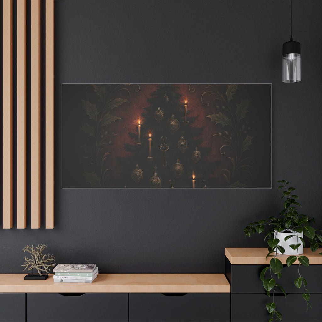 Elegance Christmas Canvas Wall Art — Vintage Candlelit Tree Matte Stretched Print