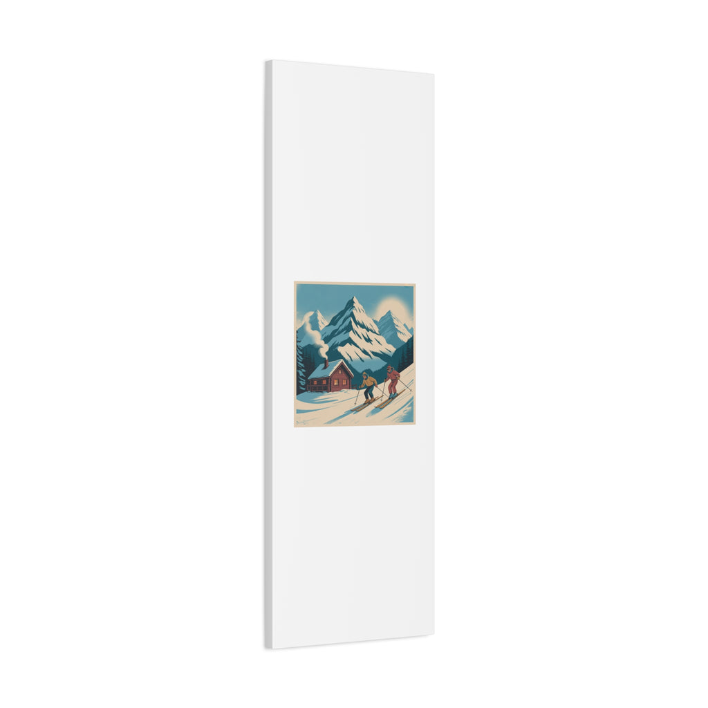 Retro Ski Mountain Canvas Print — Vintage Winter Cabin Art