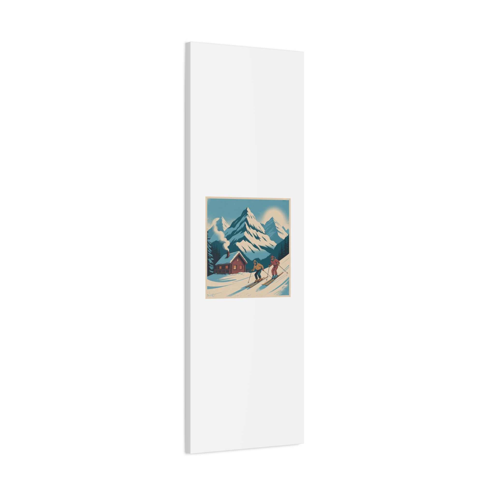 Retro Ski Mountain Canvas Print — Vintage Winter Cabin Art