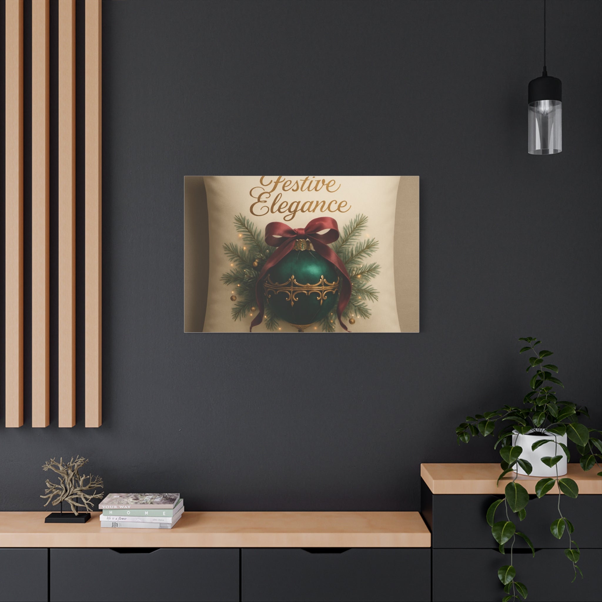 Festive Elegance Christmas Canvas Wall Art — Green Ornament Holiday Decor