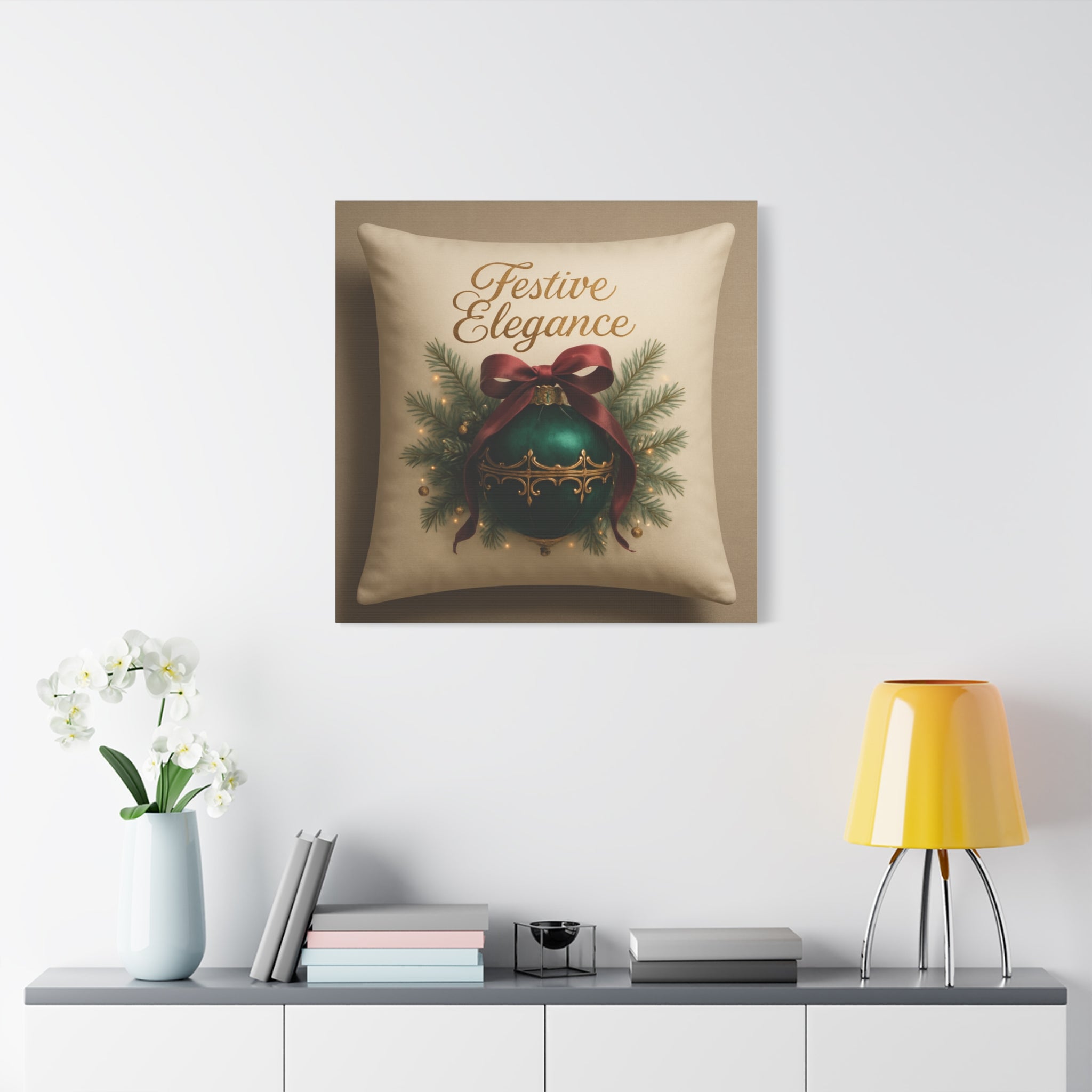 Festive Elegance Christmas Canvas Wall Art — Green Ornament Holiday Decor