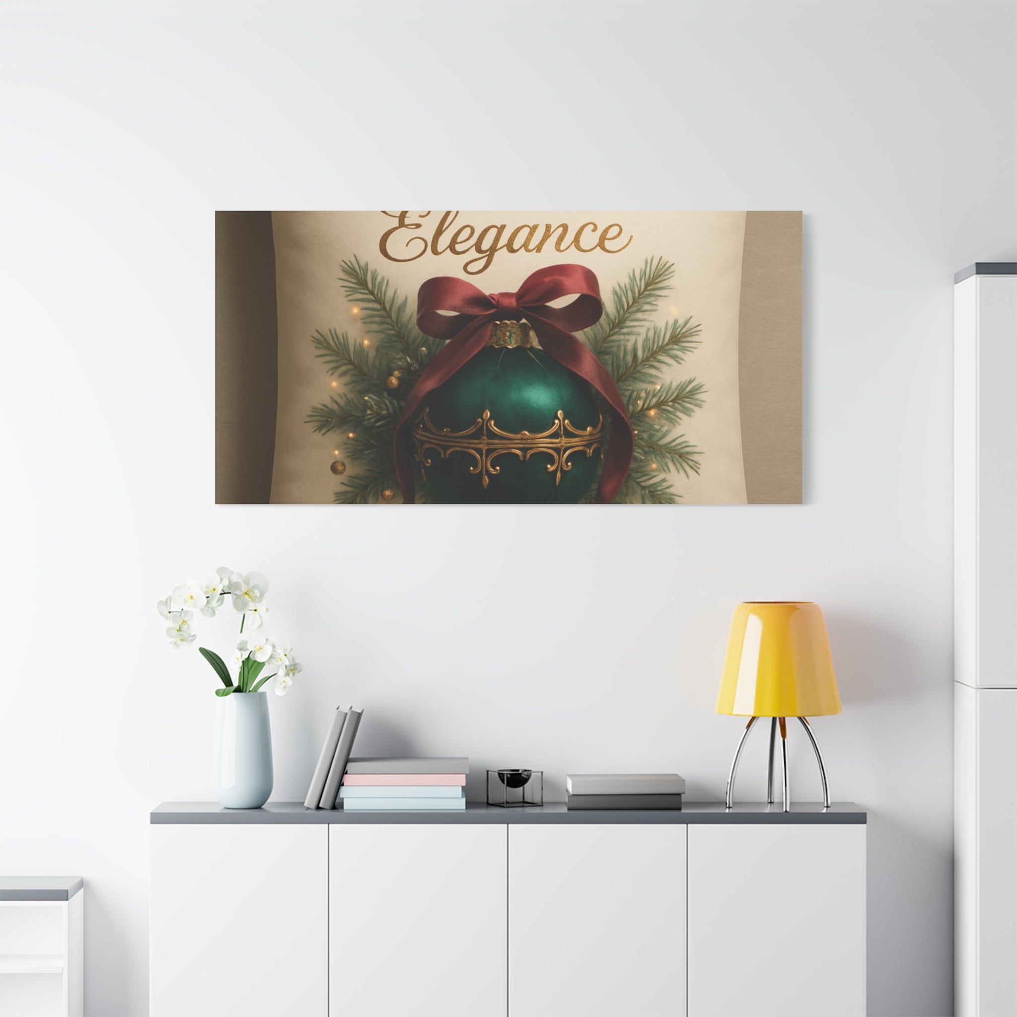 Festive Elegance Christmas Canvas Wall Art — Green Ornament Holiday Decor