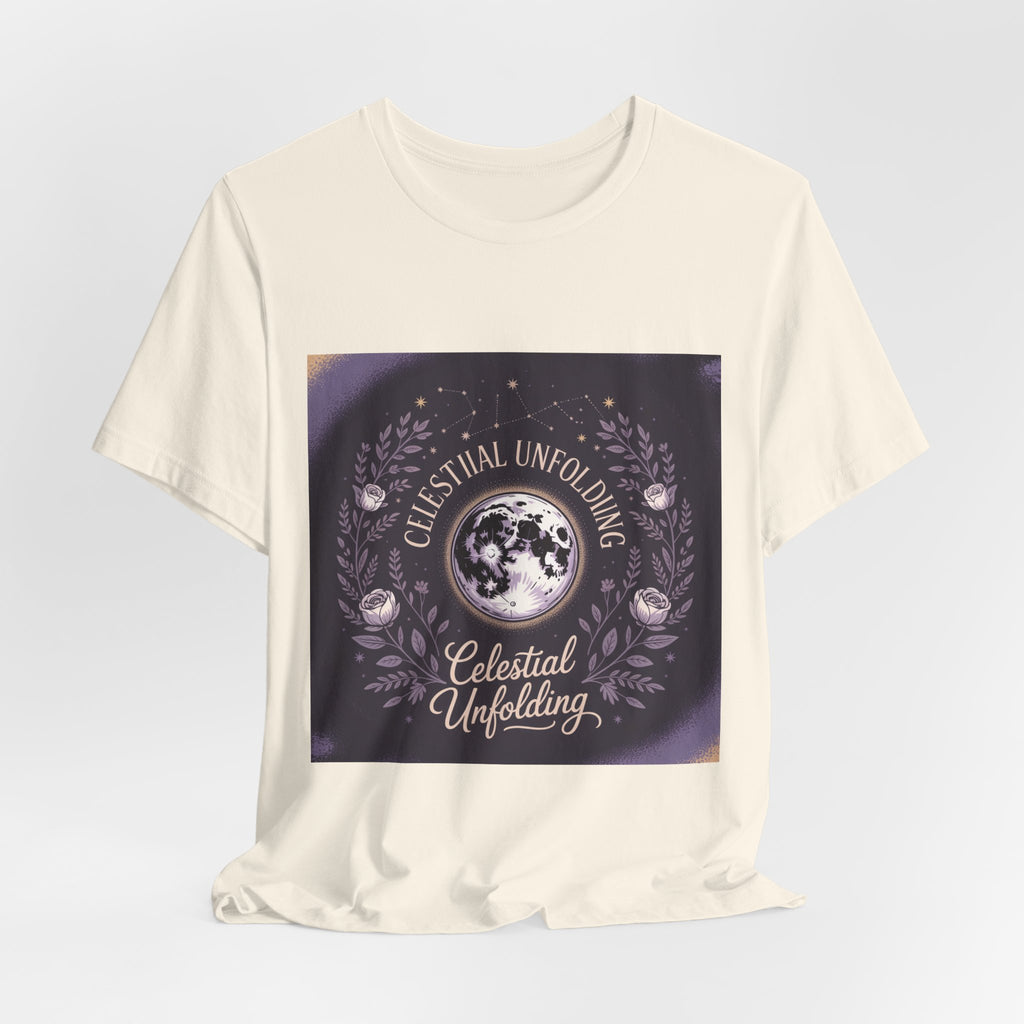 Celestial Unfolding Graphic Tee — Moon & Floral Astrology Shirt