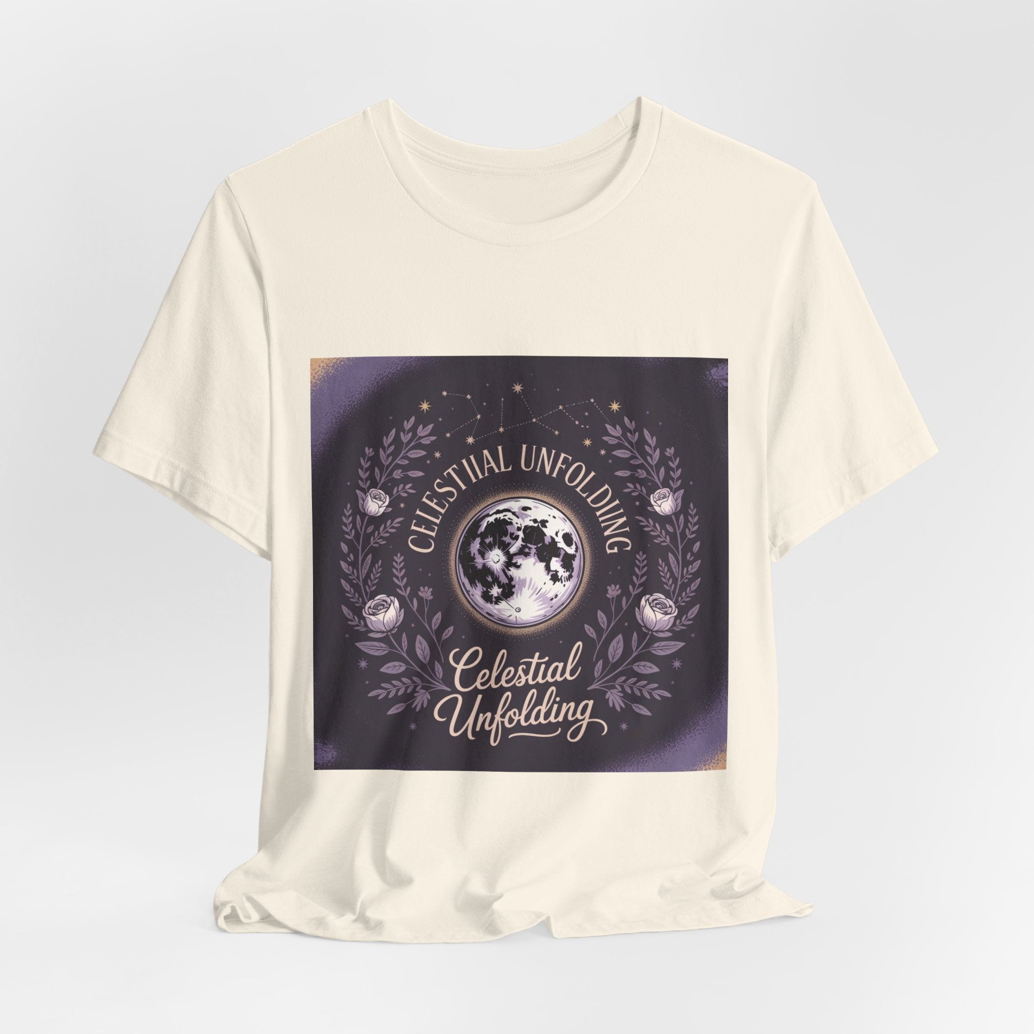 Celestial Unfolding Graphic Tee — Moon & Floral Astrology Shirt