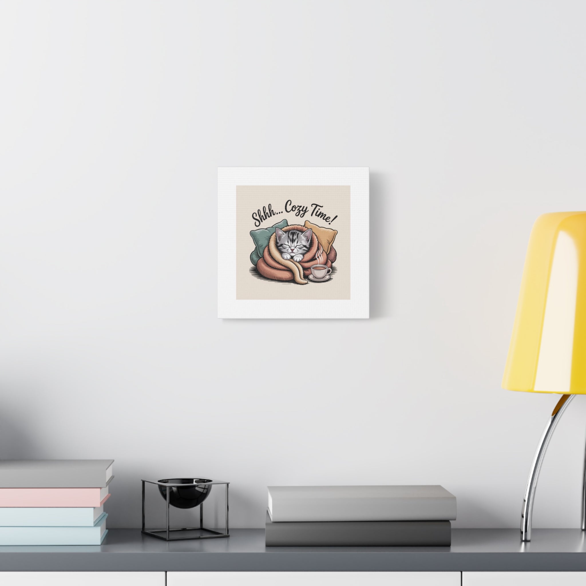 Cozy Cat Canvas Print — "Shhh... Cozy Time!" Matte Stretched Wall Art