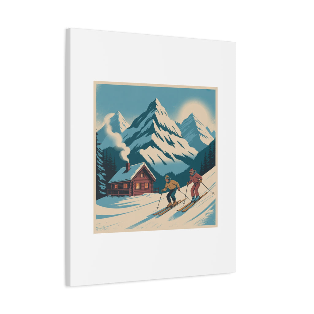 Retro Ski Mountain Canvas Print — Vintage Winter Cabin Art