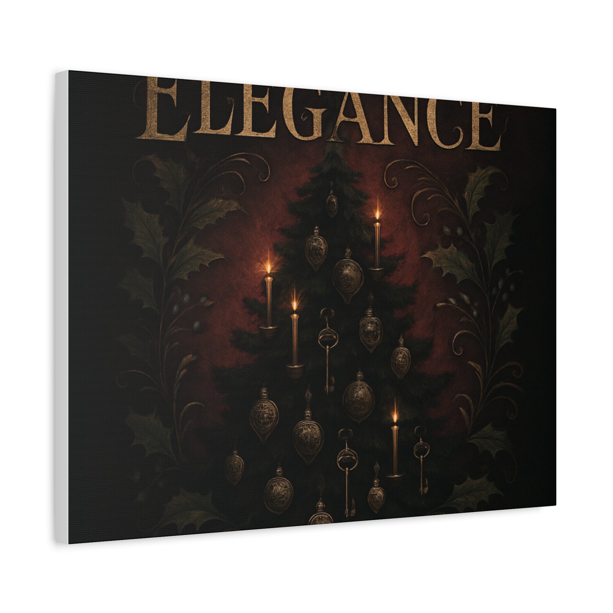 Elegance Christmas Canvas Wall Art — Vintage Candlelit Tree Matte Stretched Print