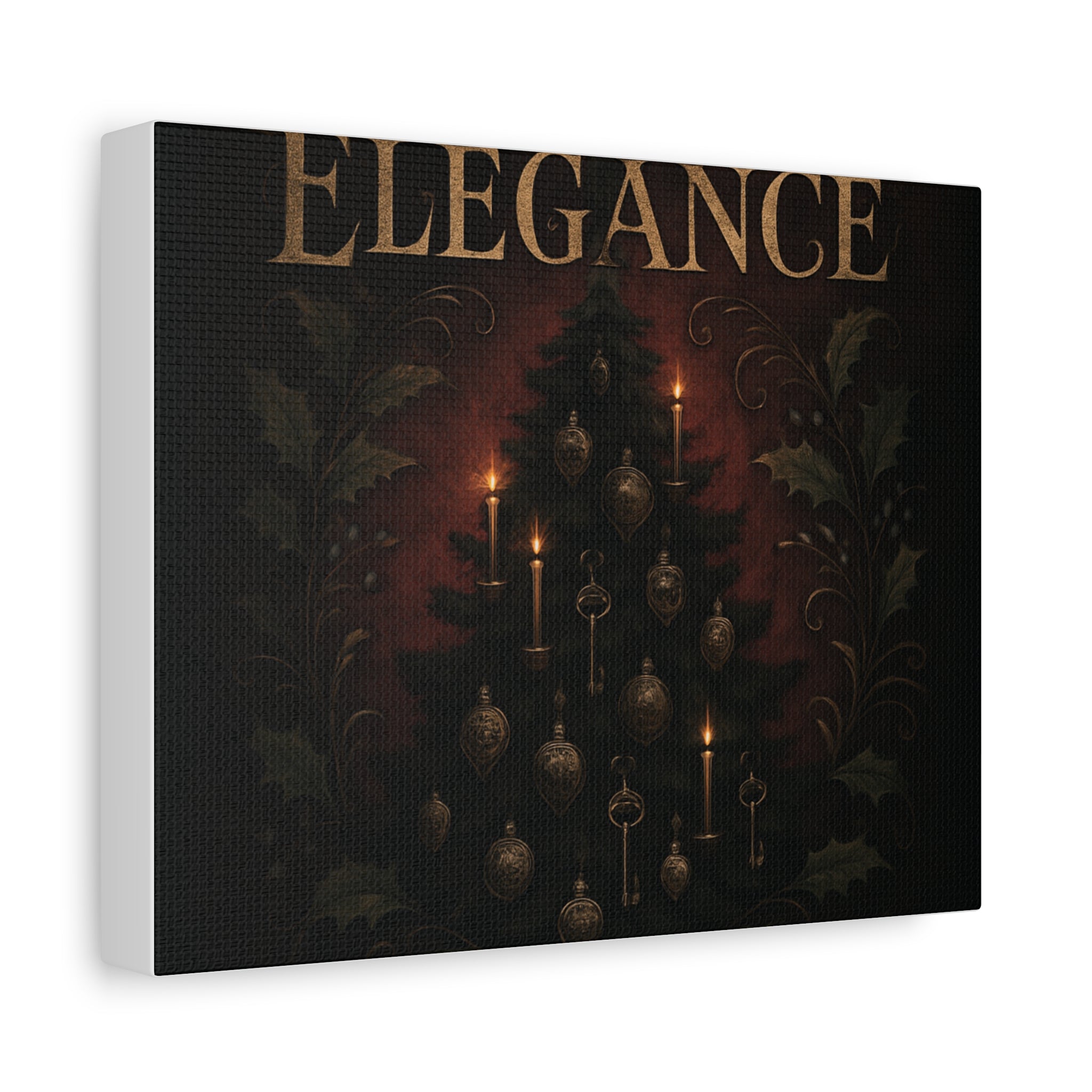 Elegance Christmas Canvas Wall Art — Vintage Candlelit Tree Matte Stretched Print