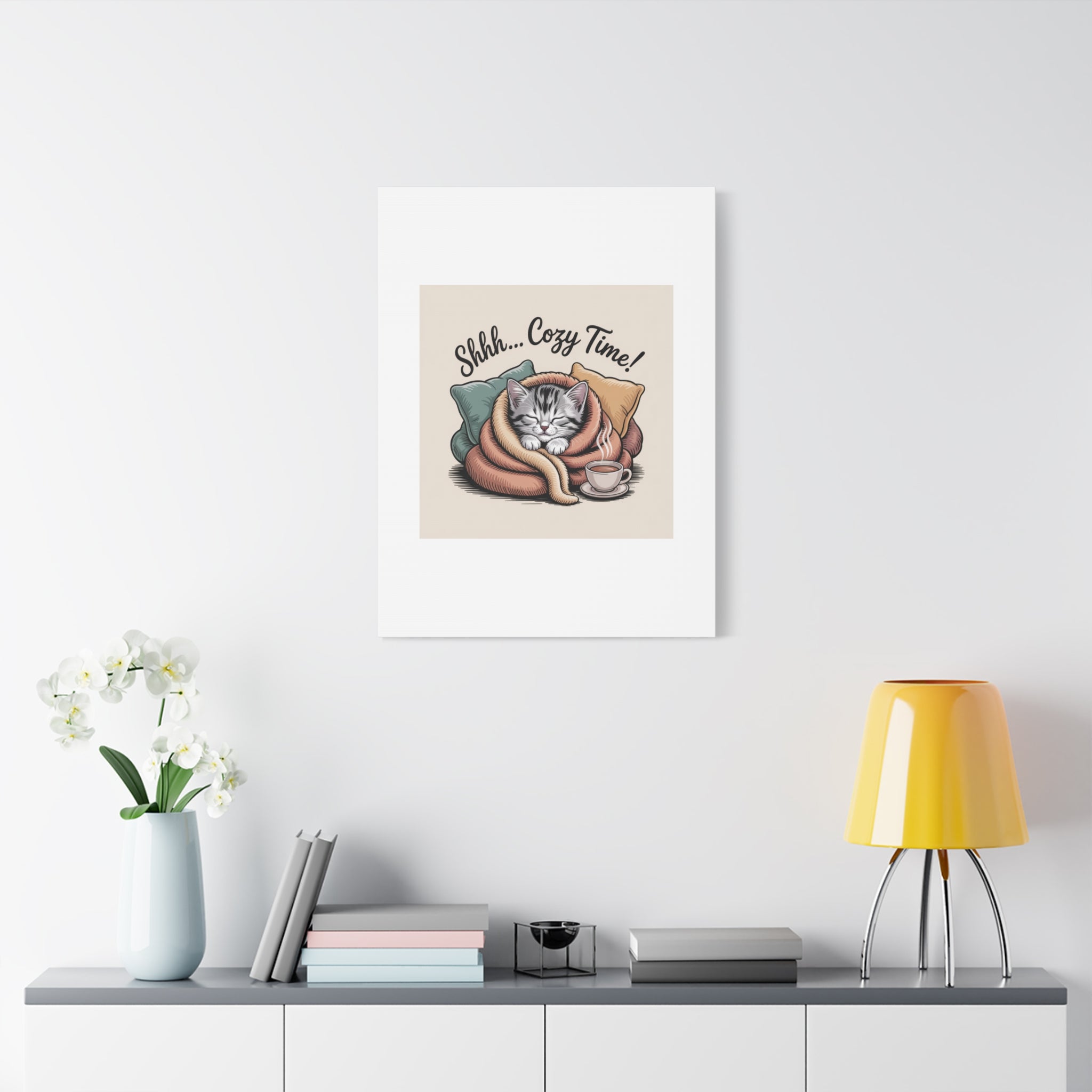 Cozy Cat Canvas Print — "Shhh... Cozy Time!" Matte Stretched Wall Art
