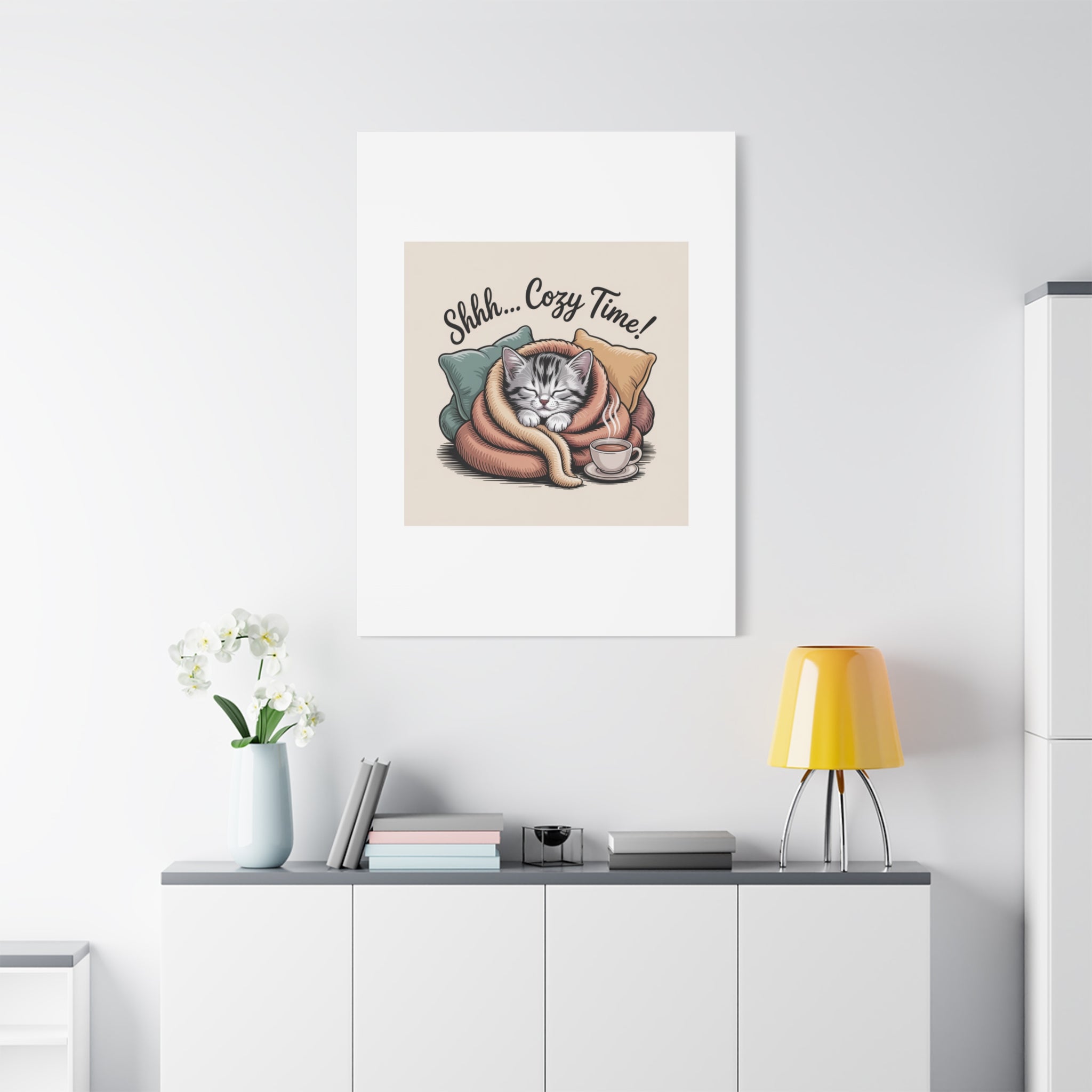 Cozy Cat Canvas Print — "Shhh... Cozy Time!" Matte Stretched Wall Art