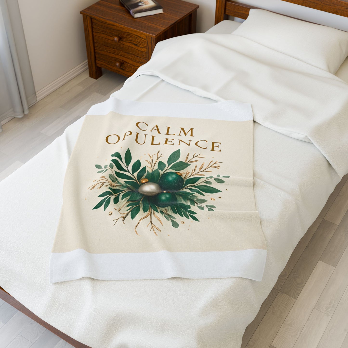 Velveteen Plush Blanket — "Calm Opulence" Green Botanical Holiday Throw