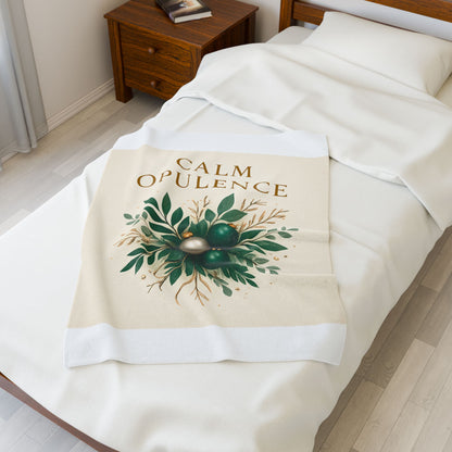 Velveteen Plush Blanket — "Calm Opulence" Green Botanical Holiday Throw