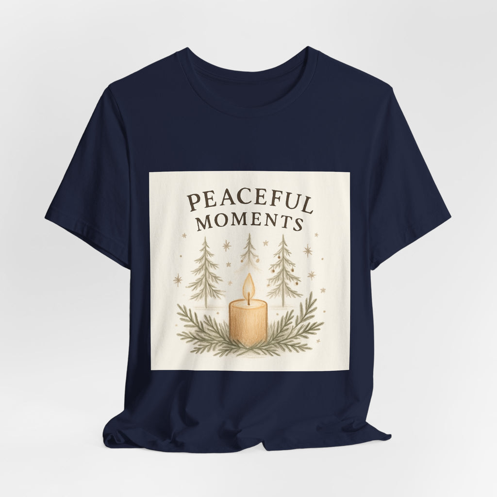 Peaceful Moments Candle Tee – Forest Pines Holiday Graphic T-Shirt