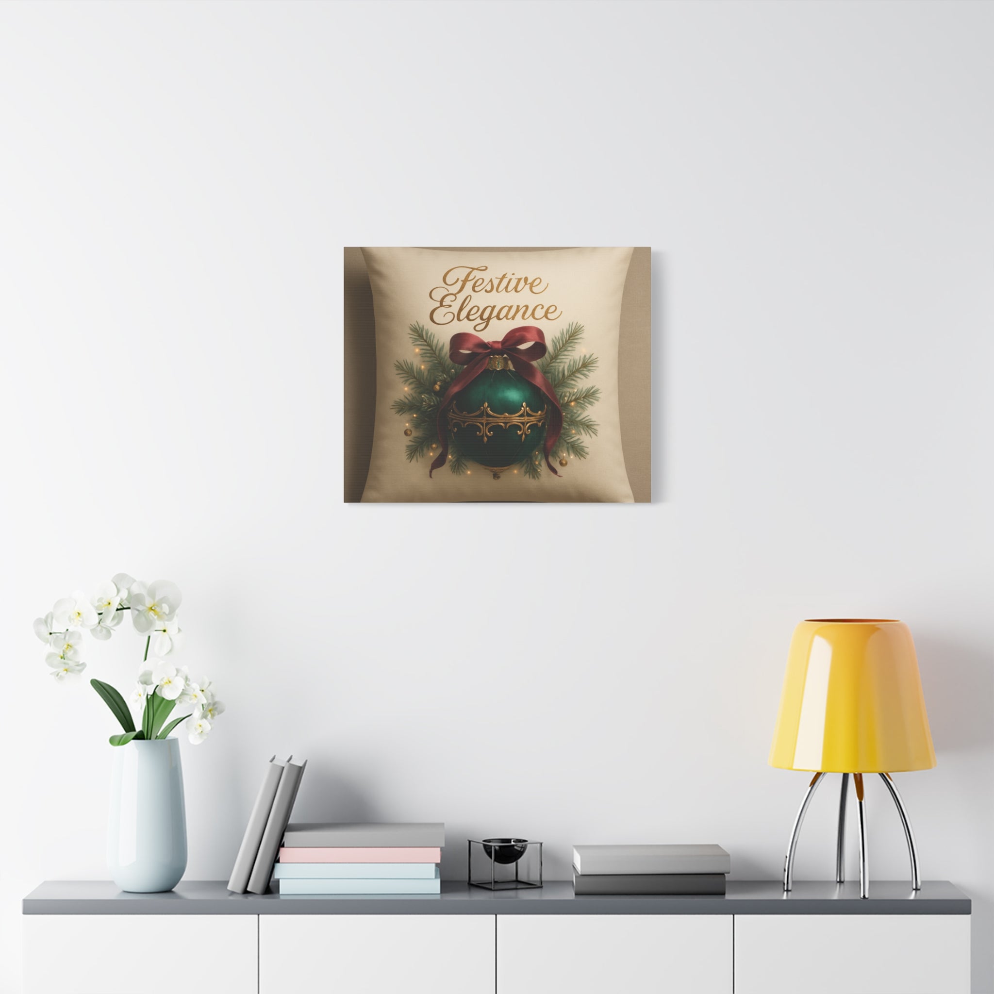 Festive Elegance Christmas Canvas Wall Art — Green Ornament Holiday Decor