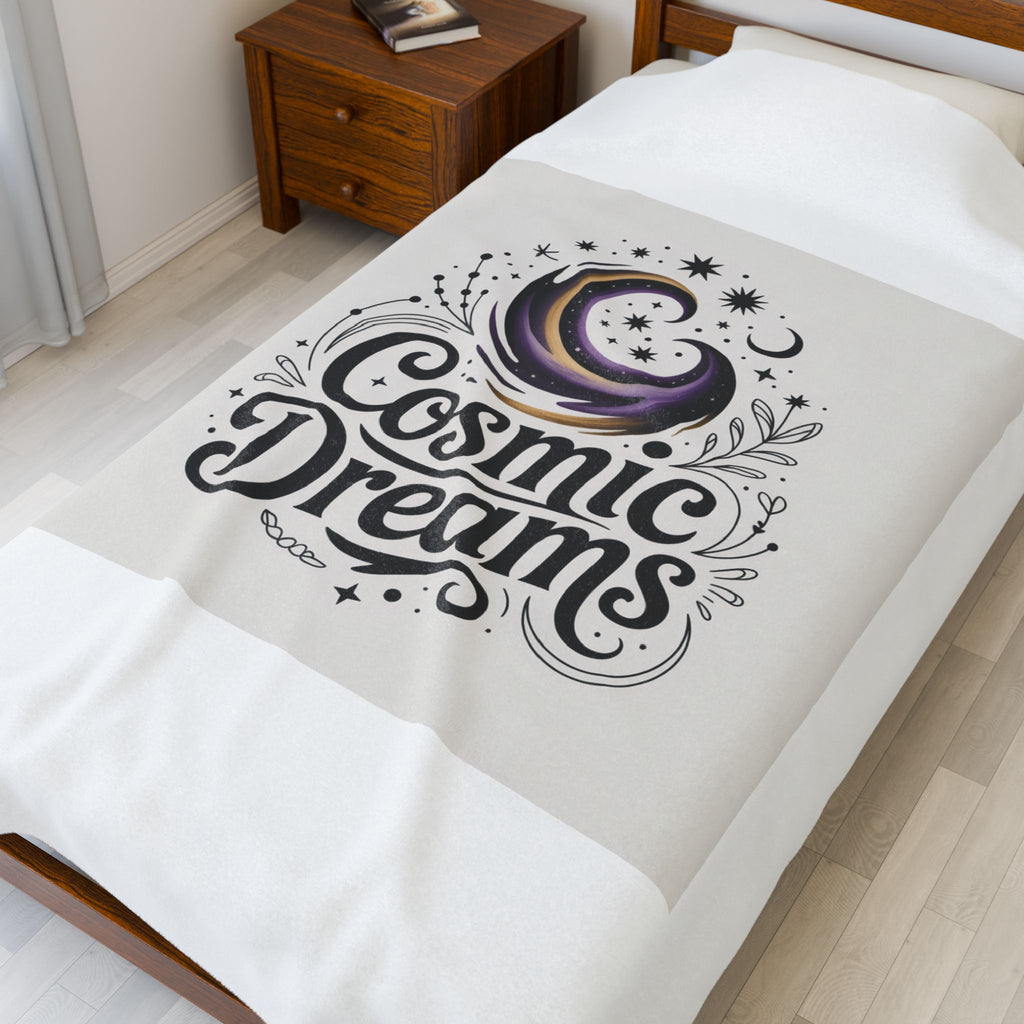 Cosmic Dreams Velveteen Plush Blanket — Soft Celestial Moon & Stars Throw