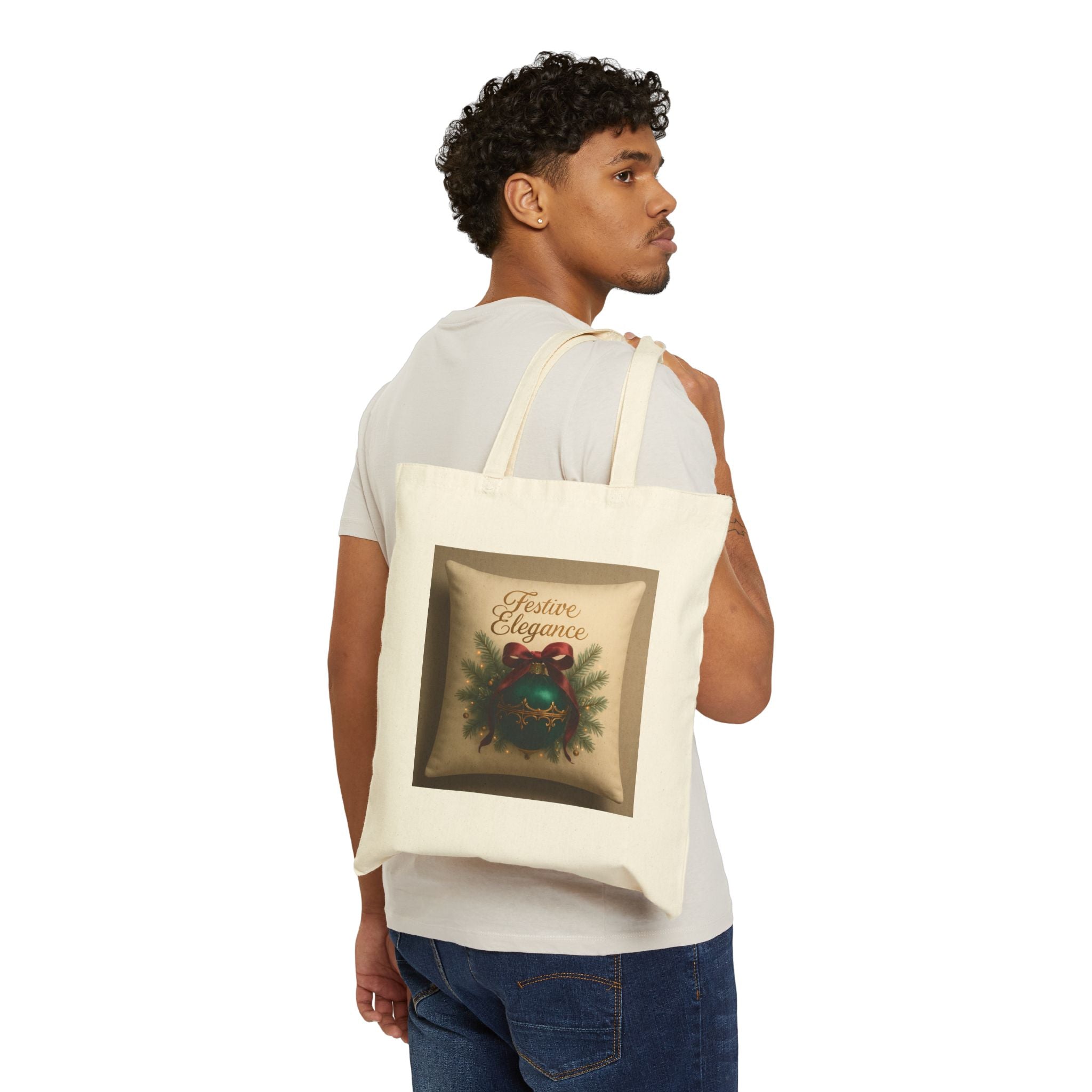 Festive Elegance Tote Bag — Christmas Ornament Wreath Canvas Tote