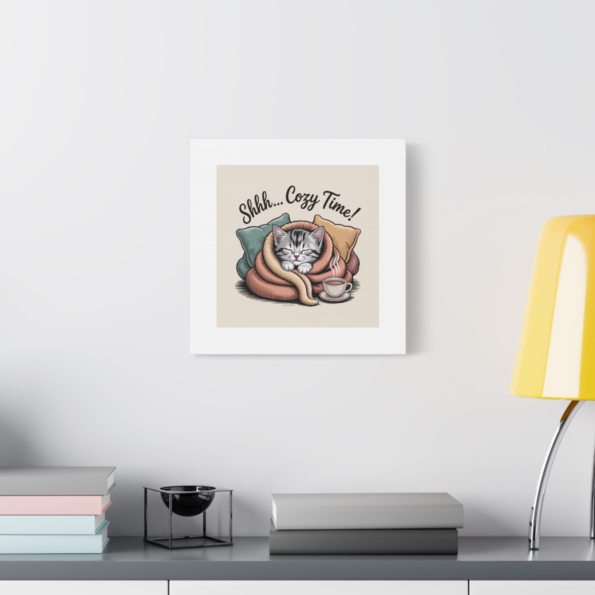 Cozy Cat Canvas Print — "Shhh... Cozy Time!" Matte Stretched Wall Art
