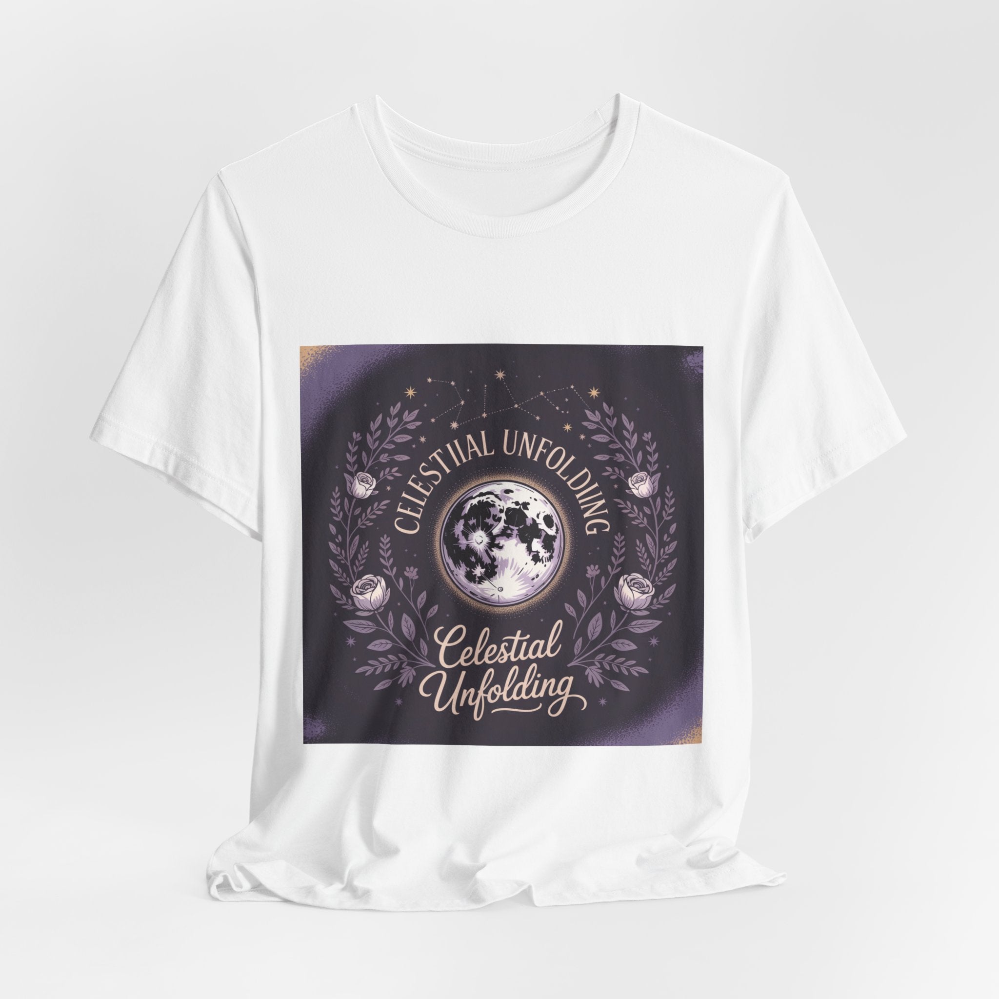 Celestial Unfolding Graphic Tee — Moon & Floral Astrology Shirt