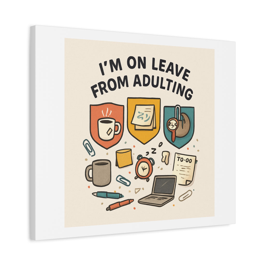 Canvas Wall Art — “I’m On Leave From Adulting” Cute Office Humor Matte Canvas