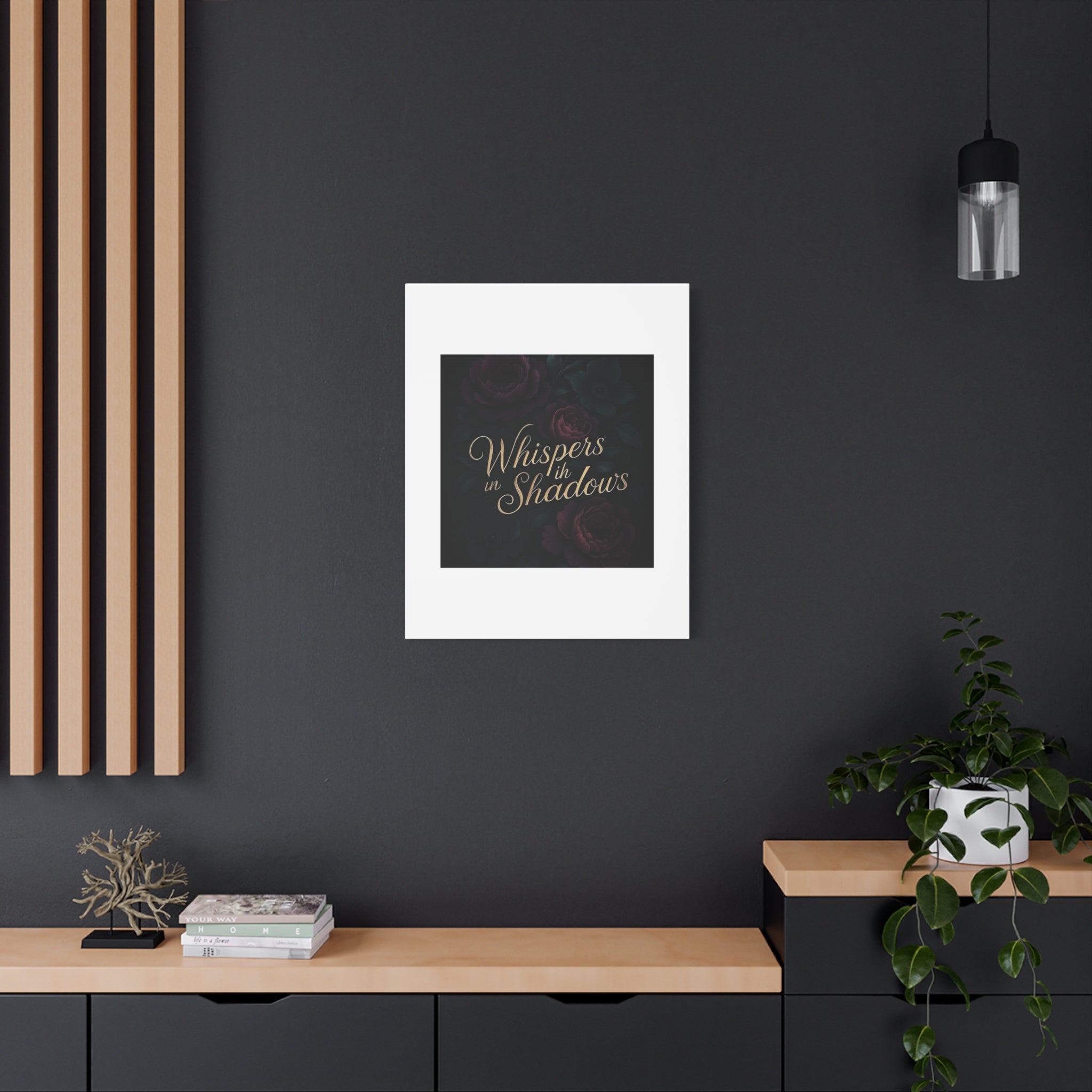 Canvas Wall Art — “Whispers in Shadows” Dark Floral Typographic Print