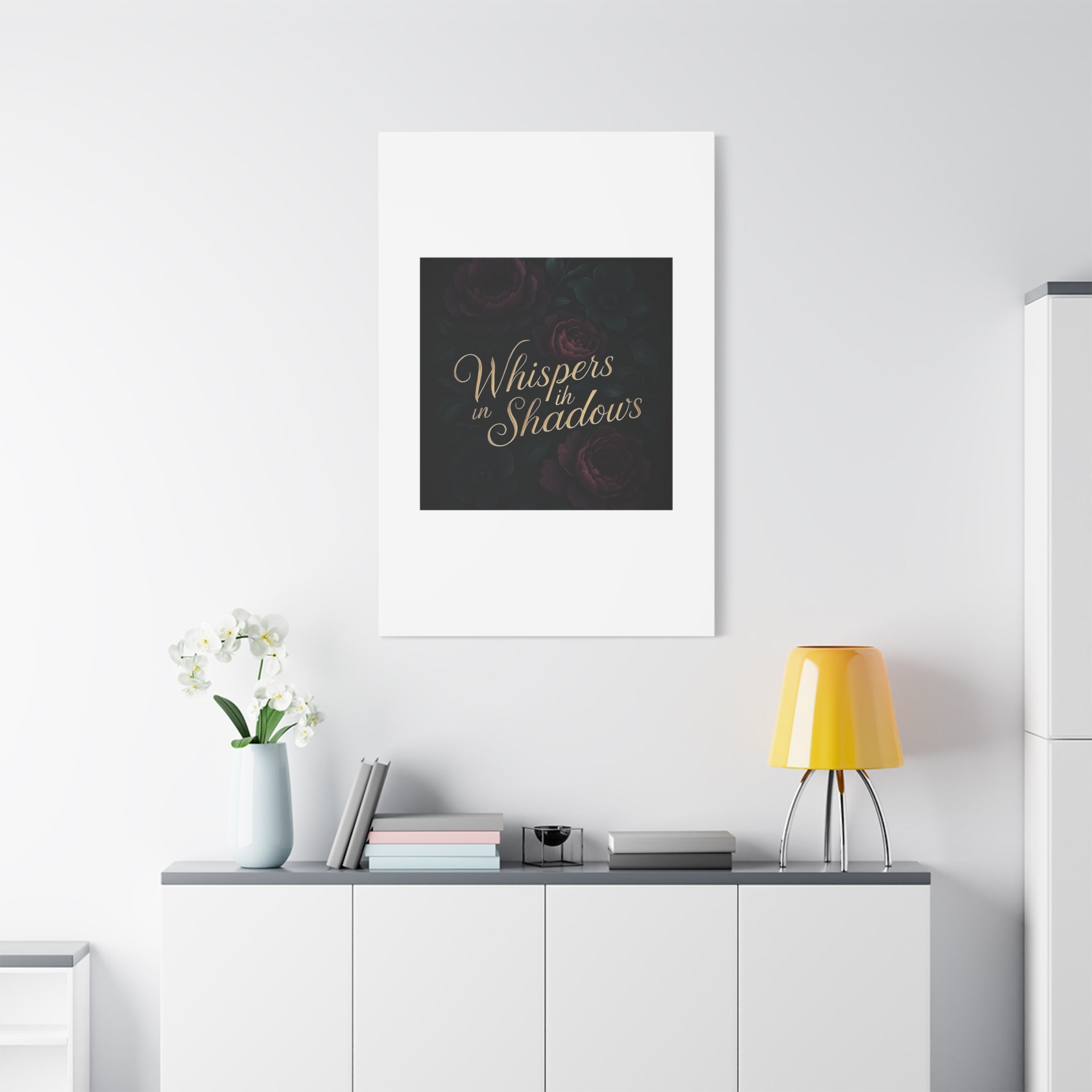 Canvas Wall Art — “Whispers in Shadows” Dark Floral Typographic Print