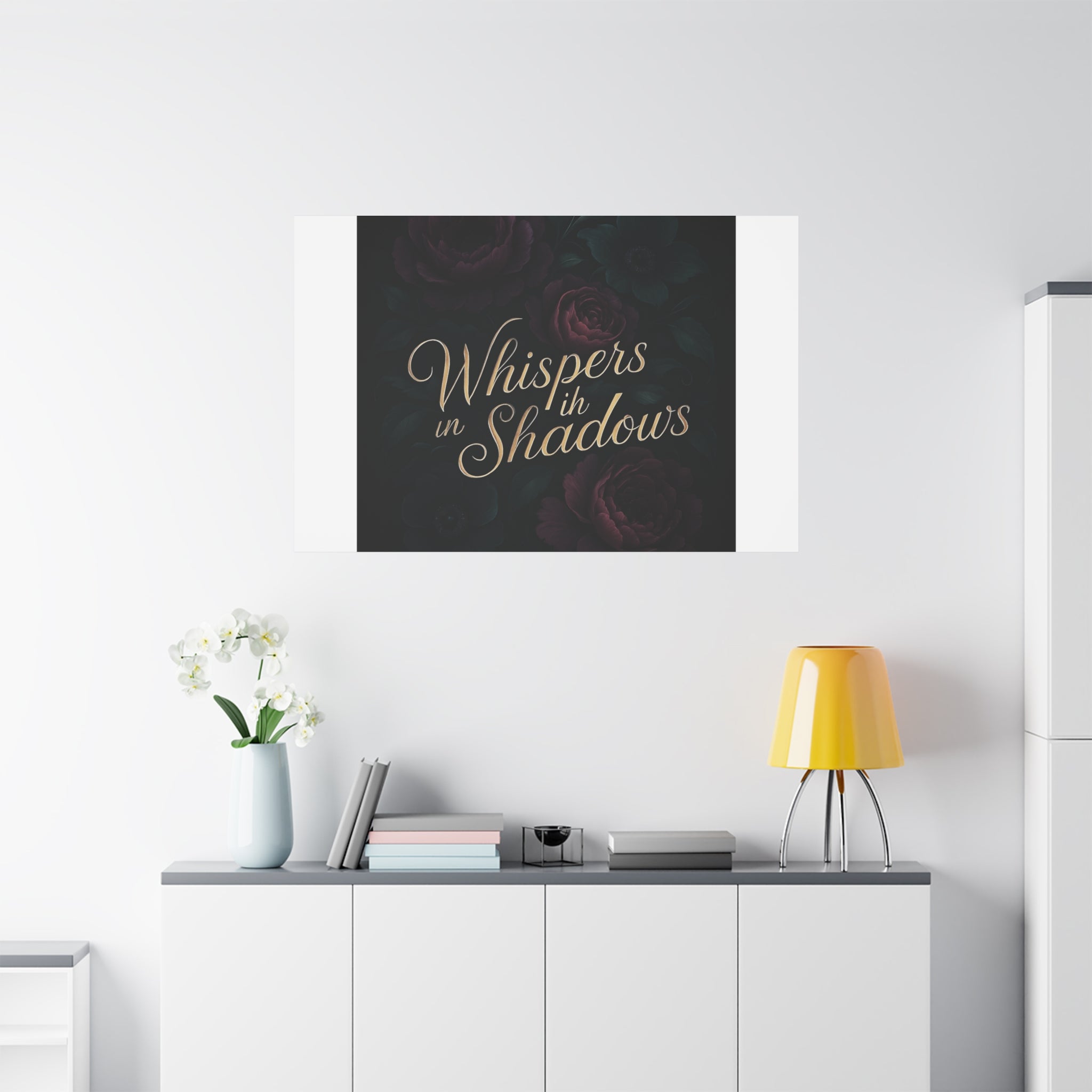 Canvas Wall Art — “Whispers in Shadows” Dark Floral Typographic Print