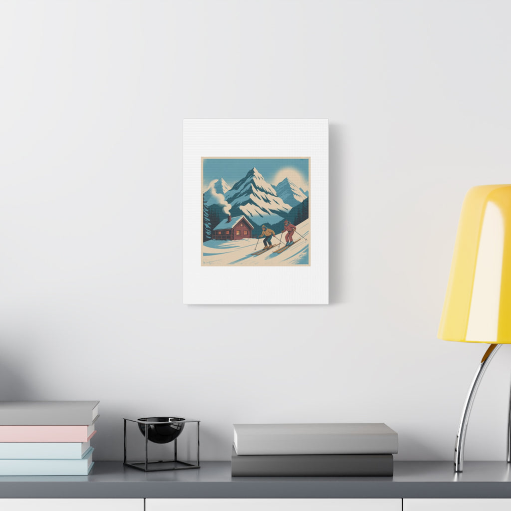 Retro Ski Mountain Canvas Print — Vintage Winter Cabin Art
