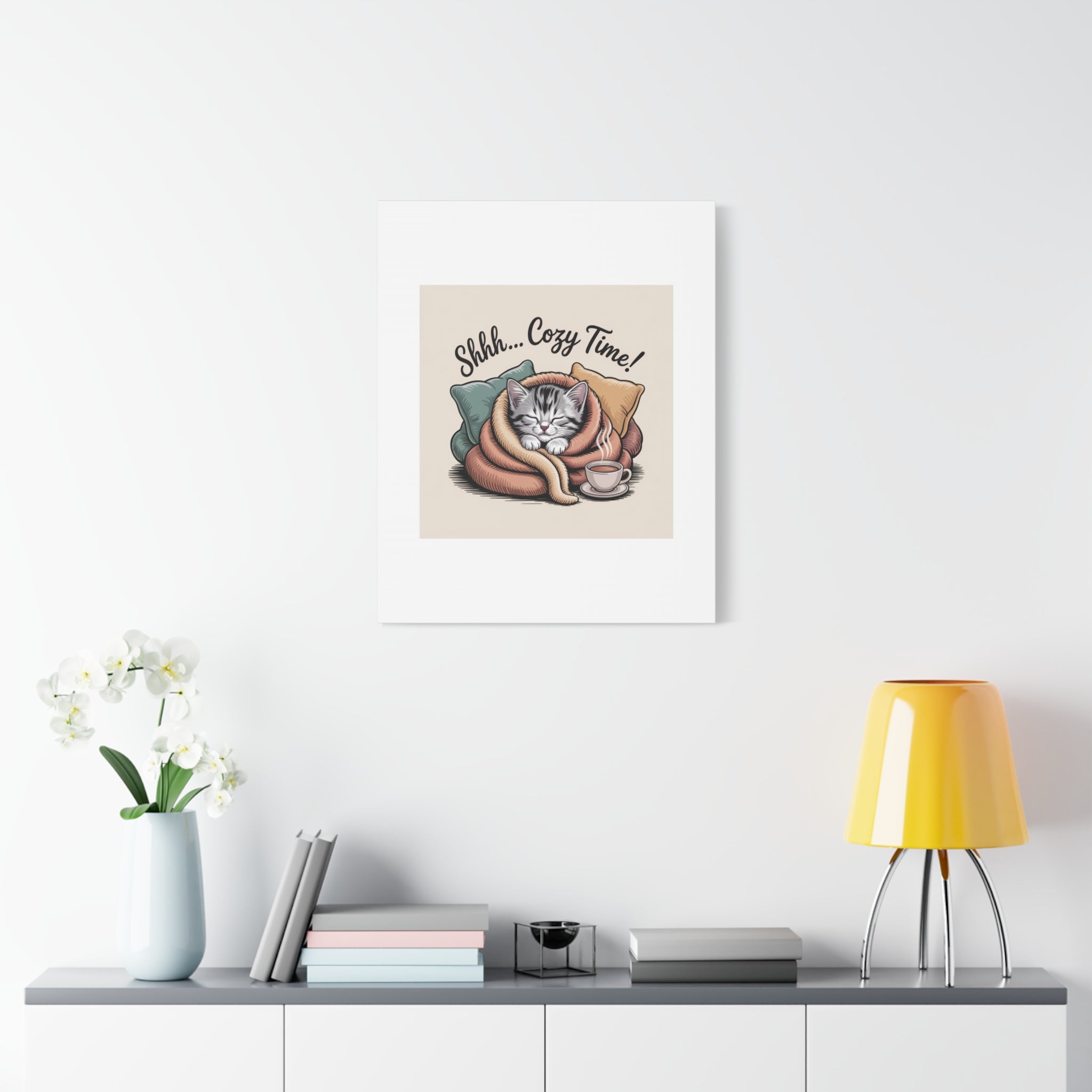 Cozy Cat Canvas Print — "Shhh... Cozy Time!" Matte Stretched Wall Art