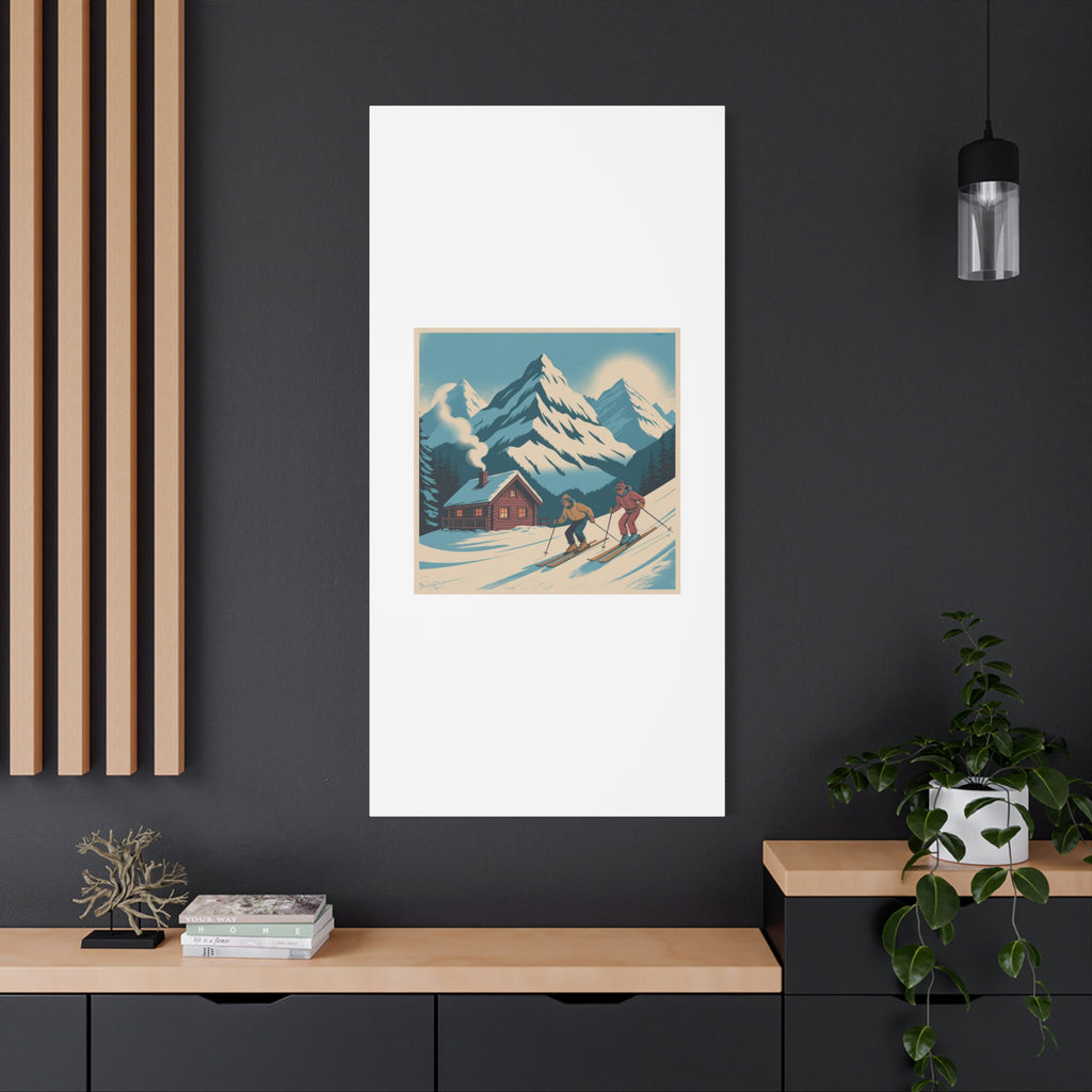 Retro Ski Mountain Canvas Print — Vintage Winter Cabin Art