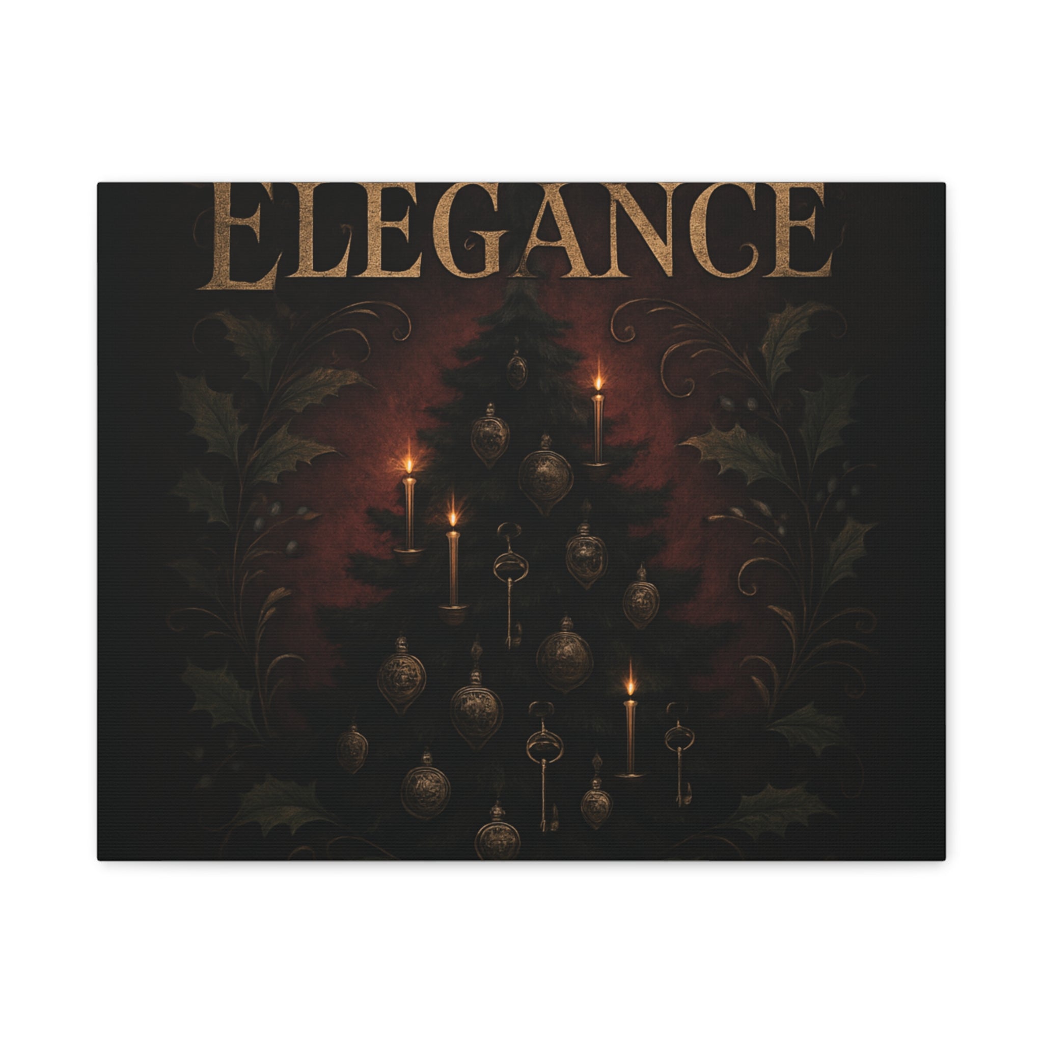 Elegance Christmas Canvas Wall Art — Vintage Candlelit Tree Matte Stretched Print