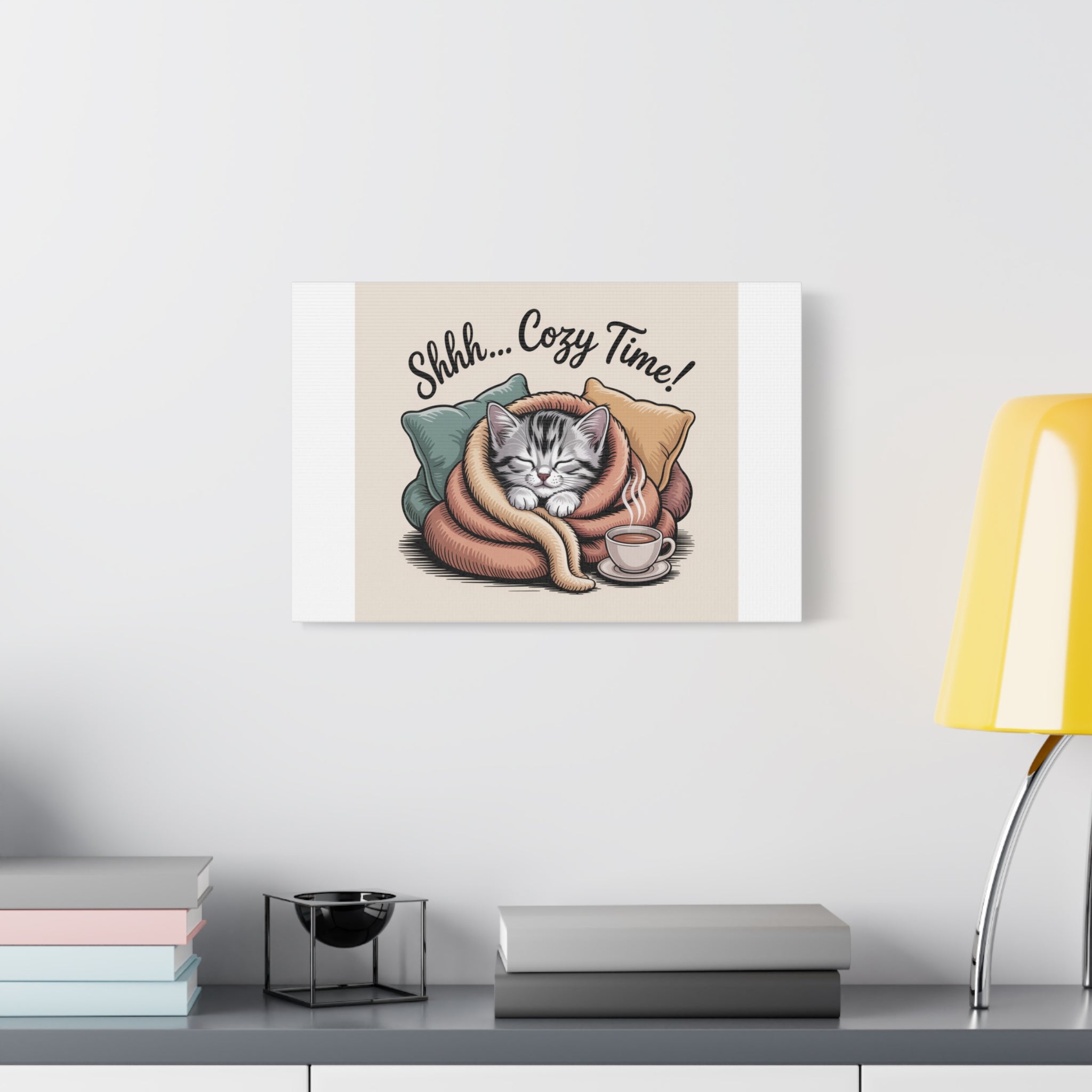 Cozy Cat Canvas Print — "Shhh... Cozy Time!" Matte Stretched Wall Art