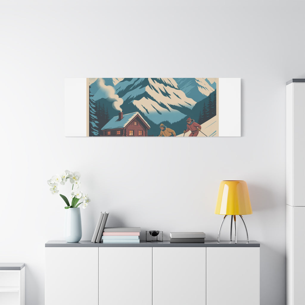 Retro Ski Mountain Canvas Print — Vintage Winter Cabin Art