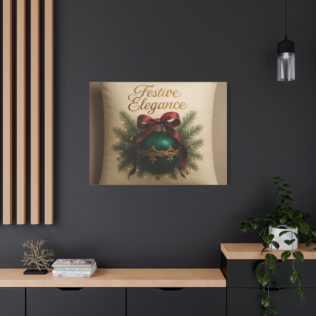 Festive Elegance Christmas Canvas Wall Art — Green Ornament Holiday Decor