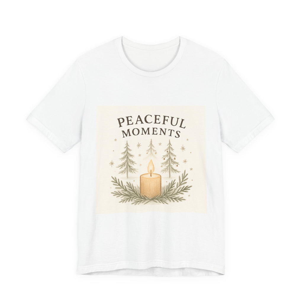 Peaceful Moments Candle Tee – Forest Pines Holiday Graphic T-Shirt