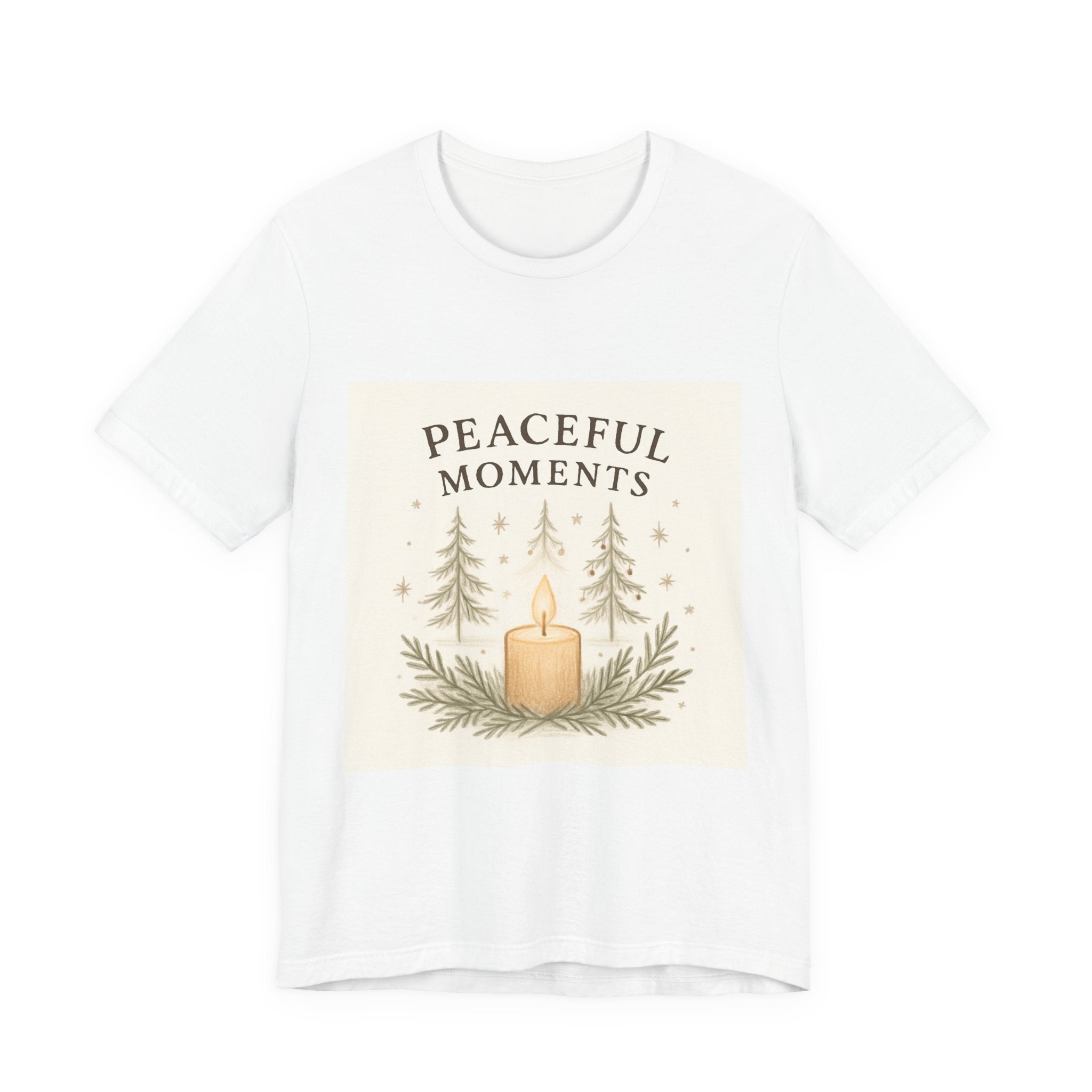 Peaceful Moments Candle Tee – Forest Pines Holiday Graphic T-Shirt