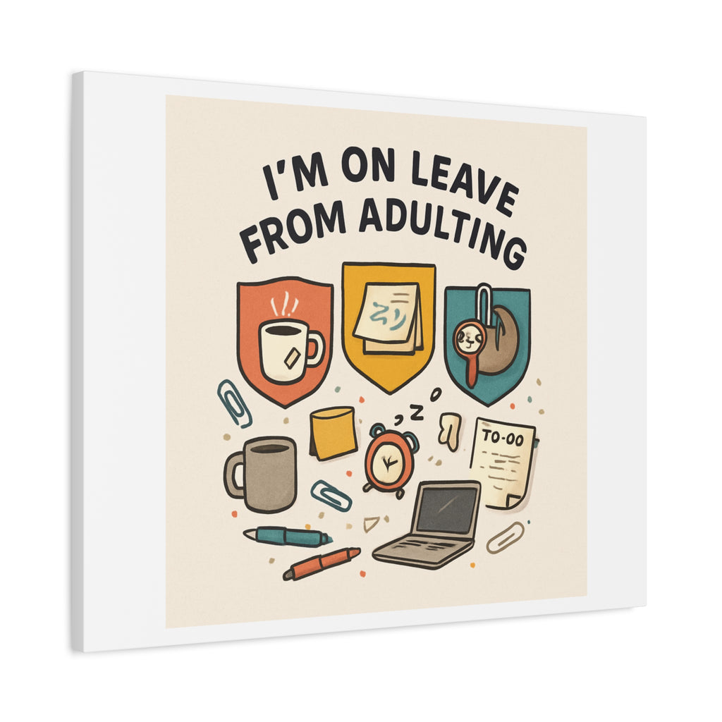 Canvas Wall Art — “I’m On Leave From Adulting” Cute Office Humor Matte Canvas