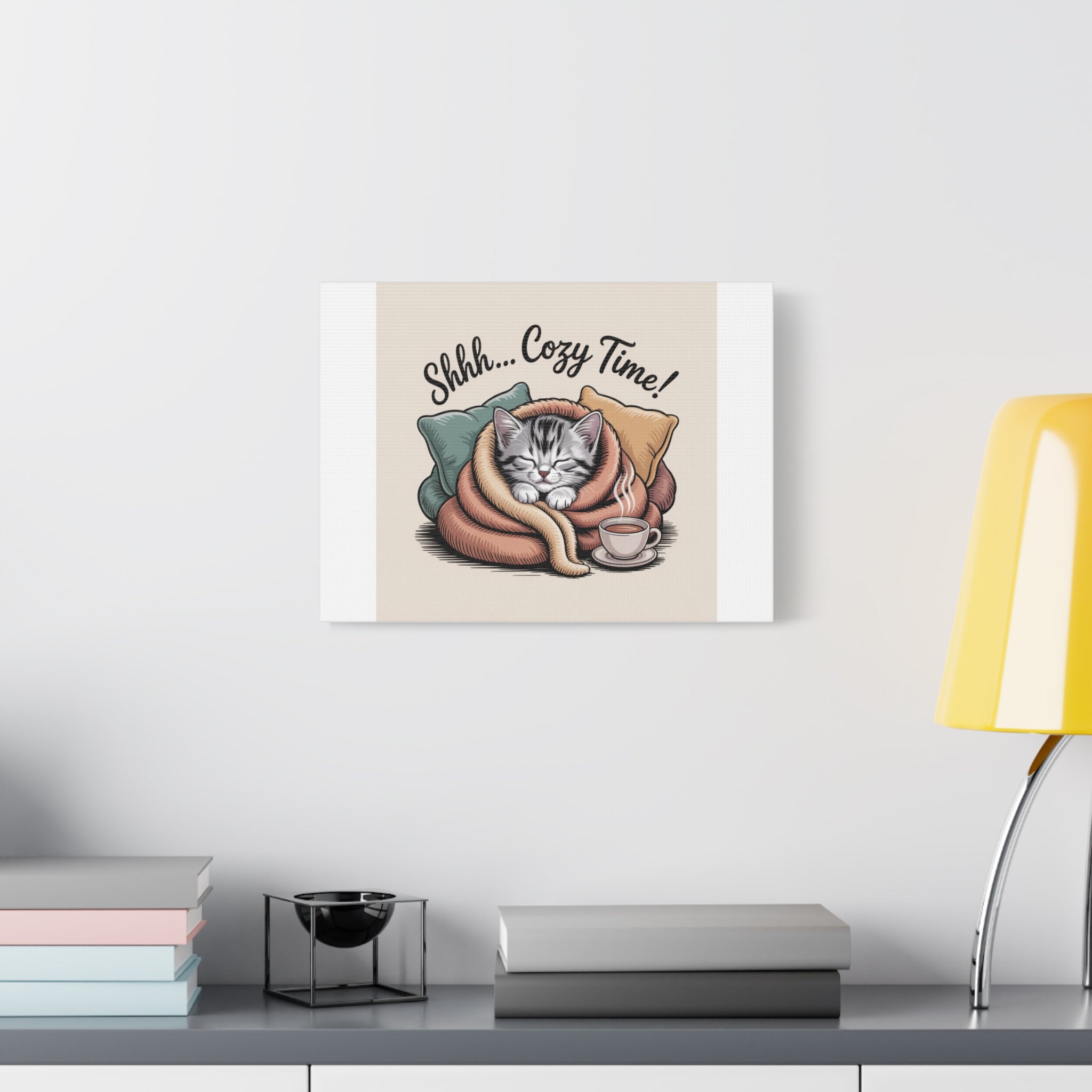 Cozy Cat Canvas Print — "Shhh... Cozy Time!" Matte Stretched Wall Art