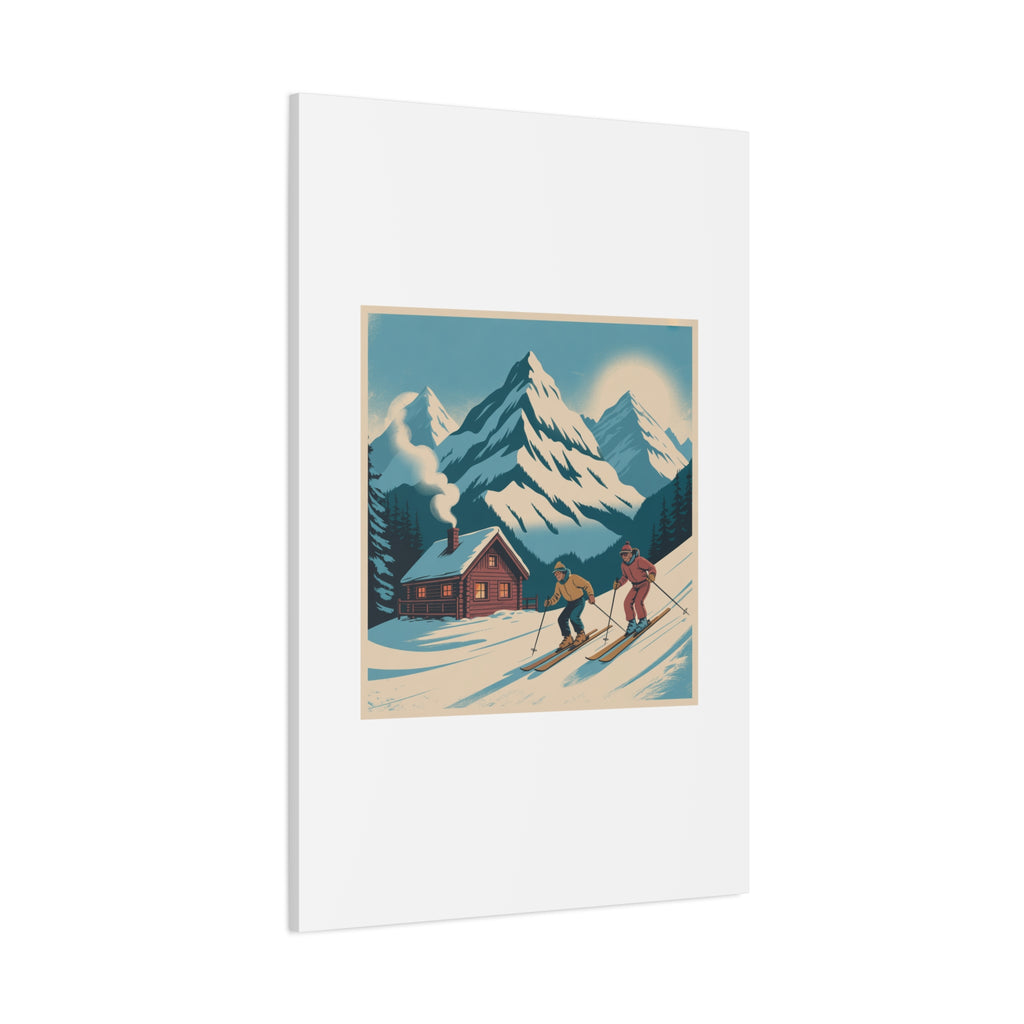 Retro Ski Mountain Canvas Print — Vintage Winter Cabin Art