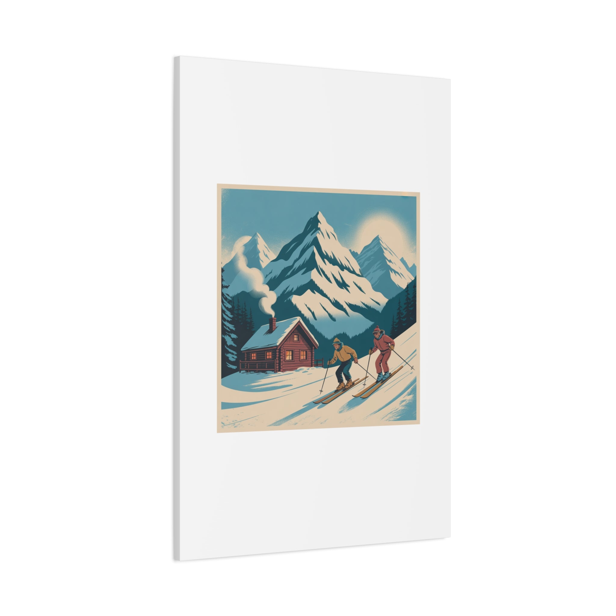 Retro Ski Mountain Canvas Print — Vintage Winter Cabin Art