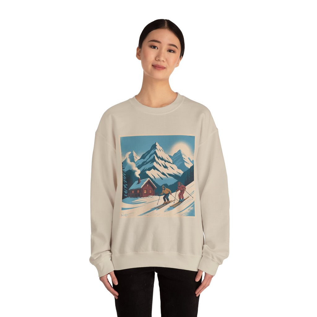 Crewneck Sweatshirt - Retro Ski Mountain Cabin Graphic