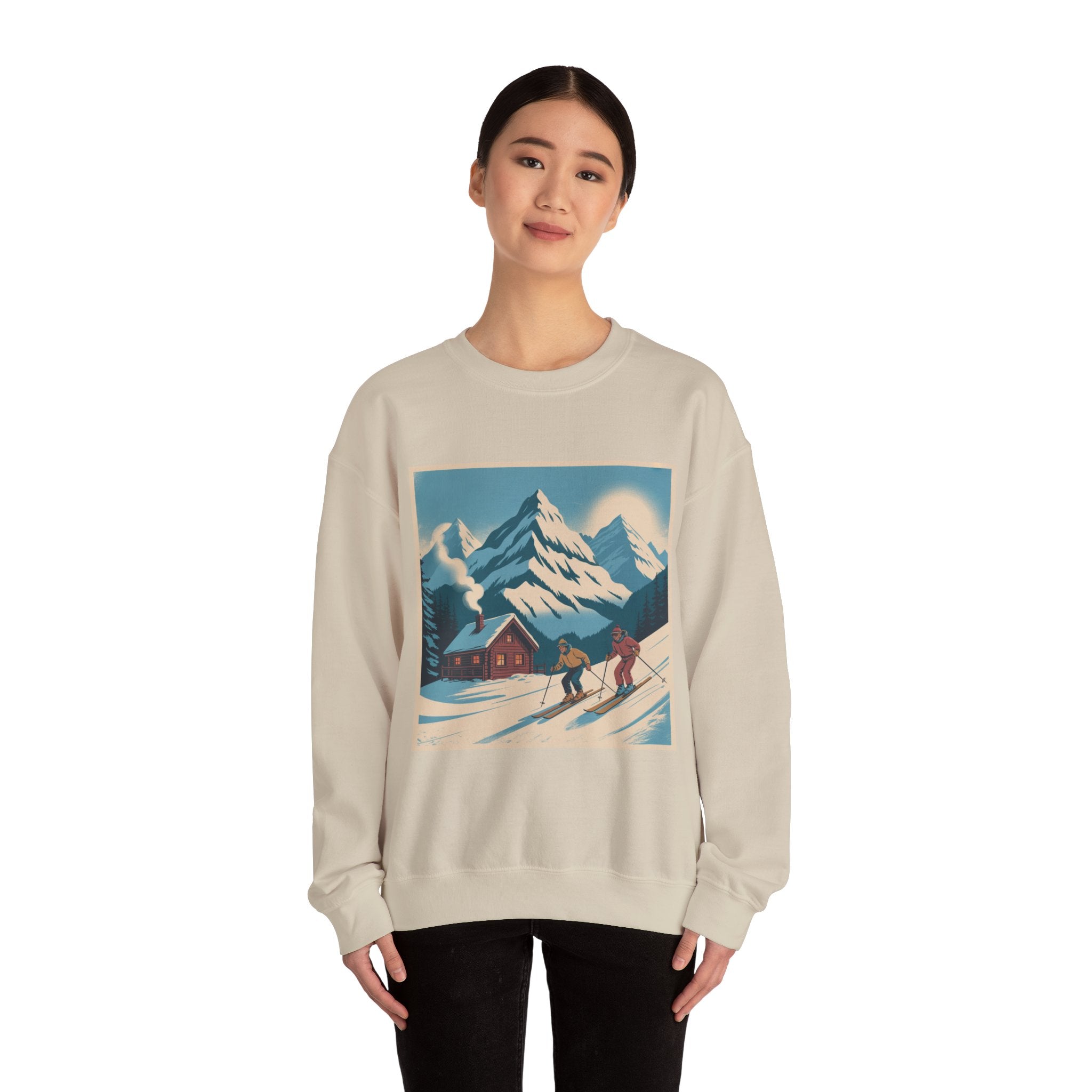 Crewneck Sweatshirt - Retro Ski Mountain Cabin Graphic
