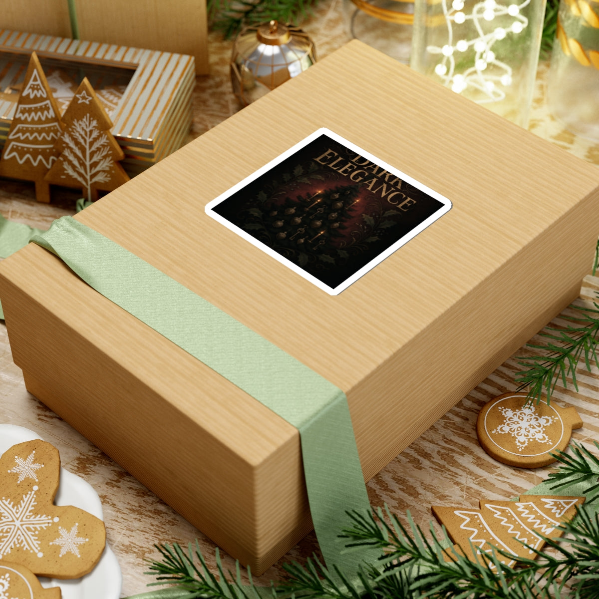 Dark Elegance Christmas Tree Sticker — Gothic Holiday Kiss-Cut Decal