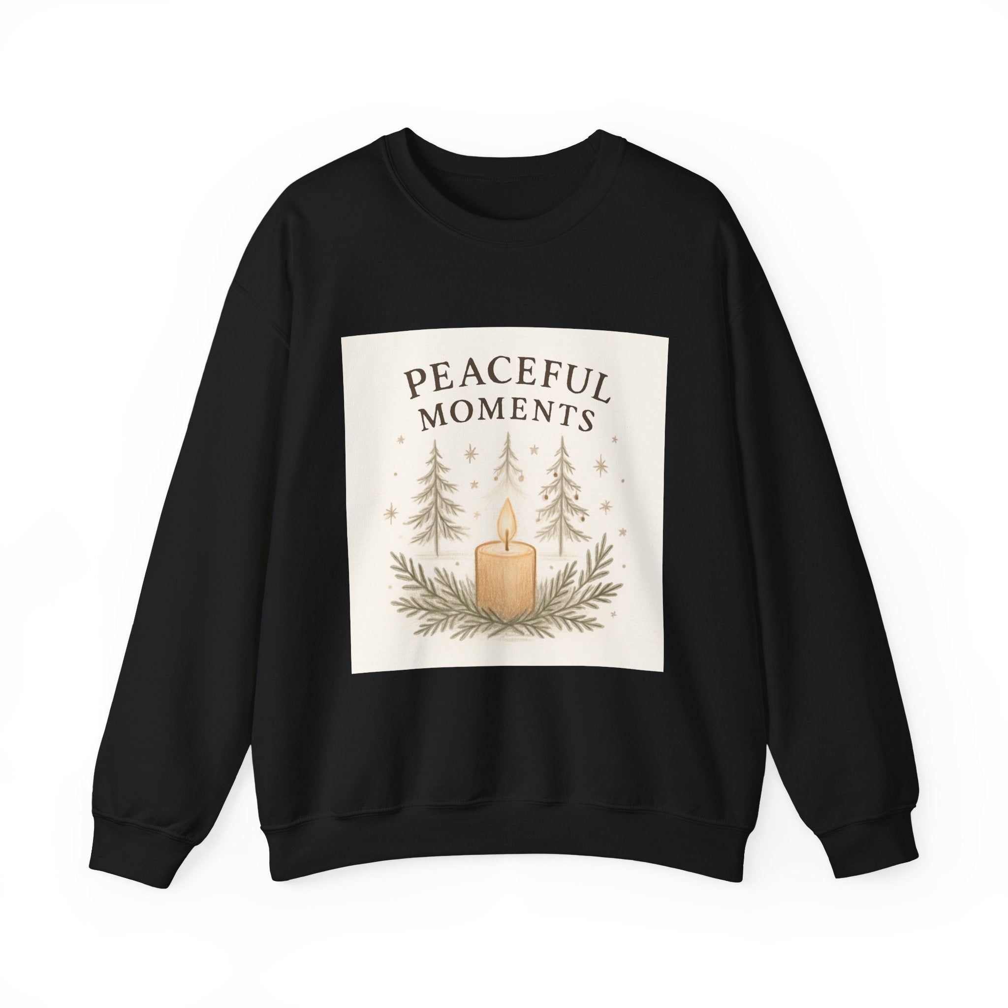 Peaceful Moments Candle Sweatshirt — Cozy Holiday Forest Crewneck