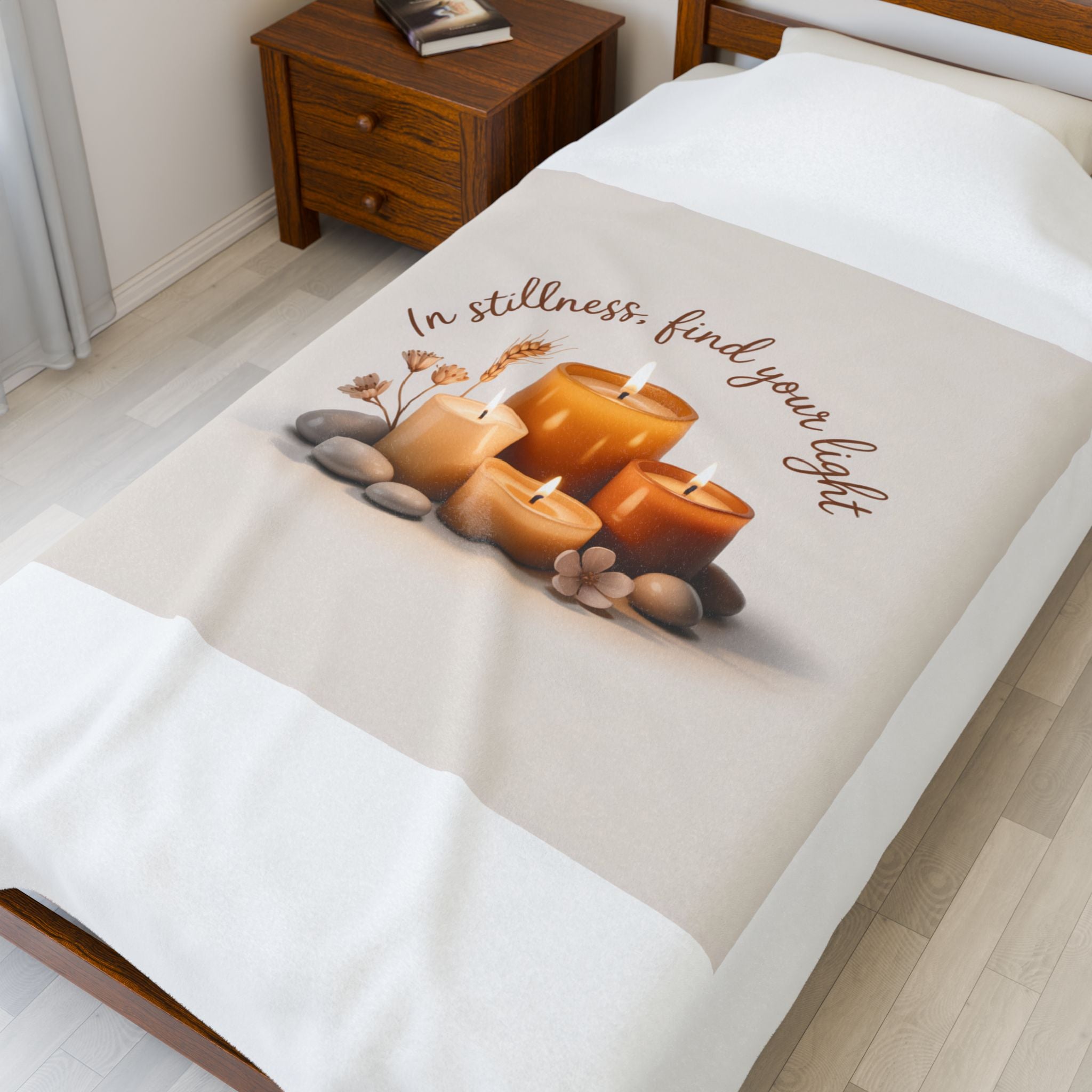 Velveteen Plush Blanket — "In Stillness, Find Your Light" Spa Candle Cozy Throw