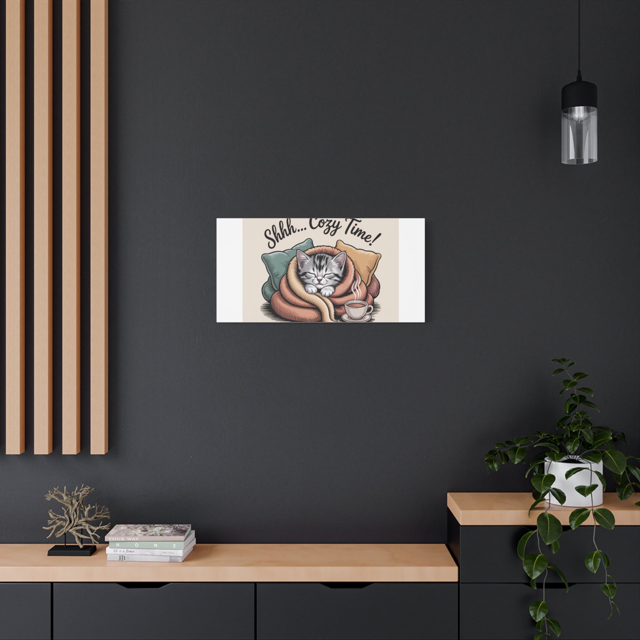 Cozy Cat Canvas Print — "Shhh... Cozy Time!" Matte Stretched Wall Art