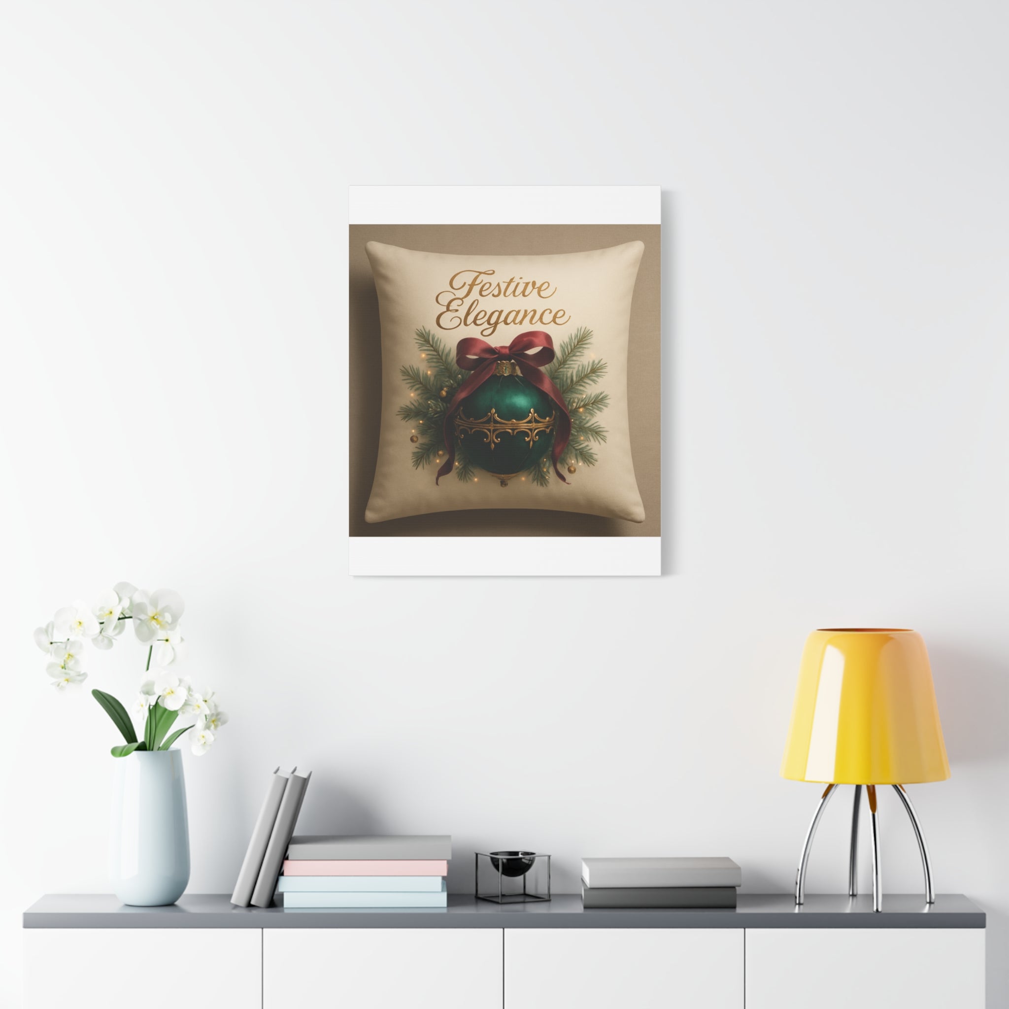 Festive Elegance Christmas Canvas Wall Art — Green Ornament Holiday Decor