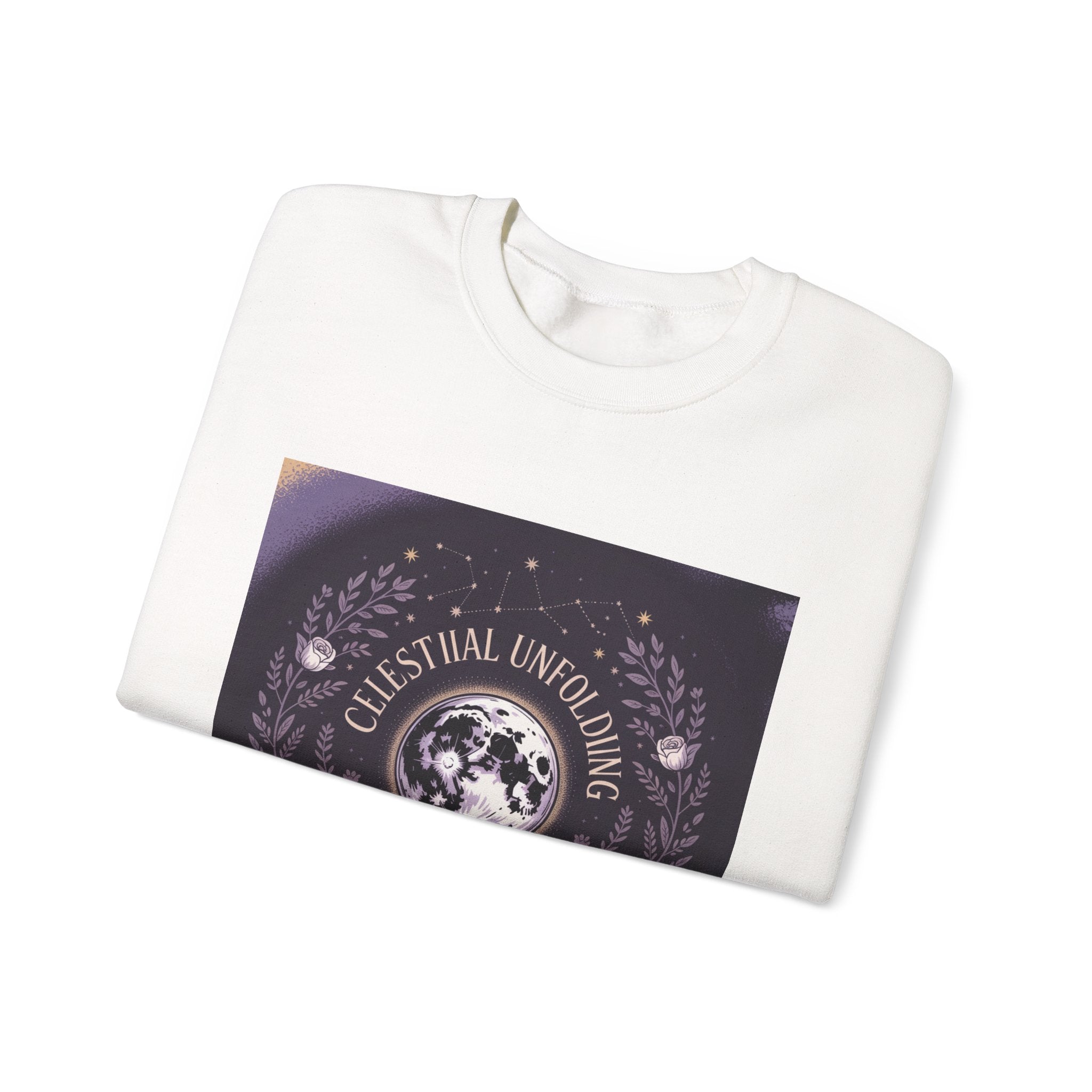 Celestial Unfolding Sweatshirt — Moon Phase Graphic Crewneck