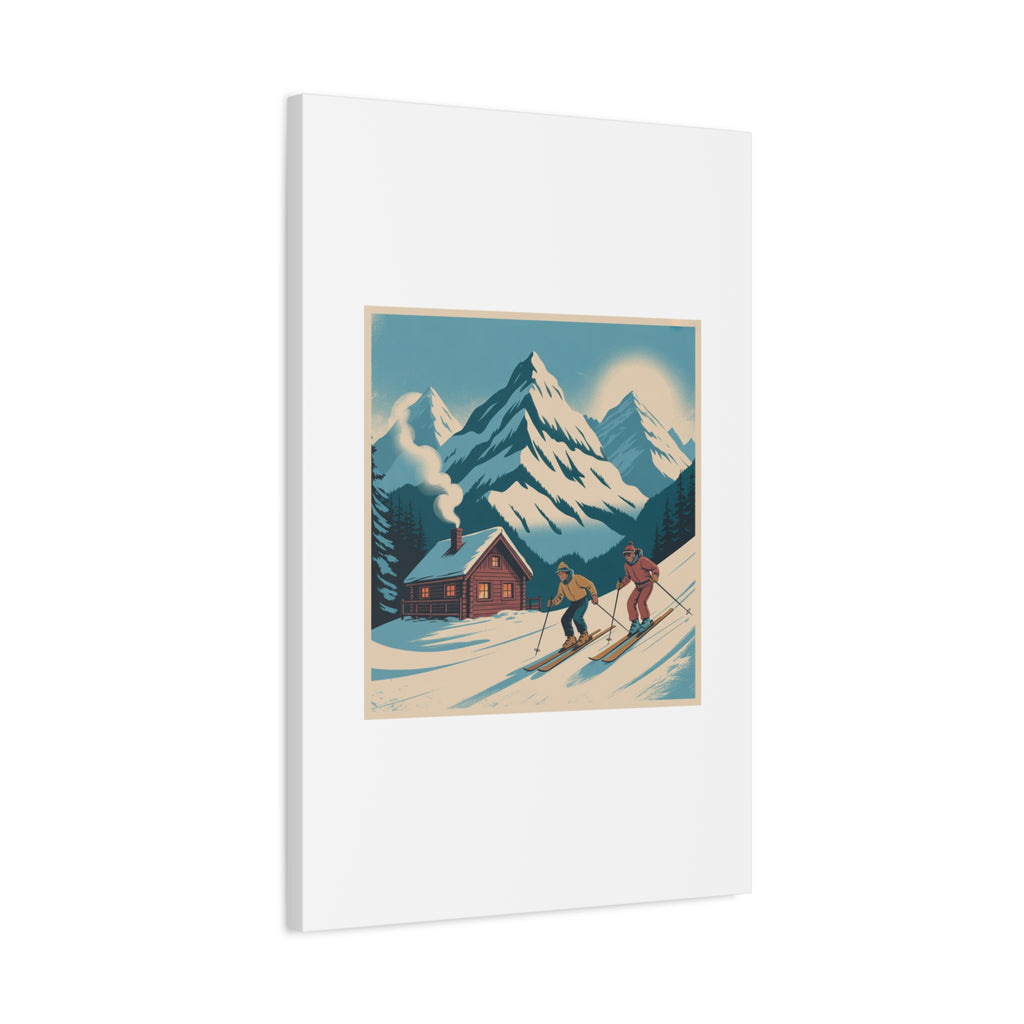 Retro Ski Mountain Canvas Print — Vintage Winter Cabin Art